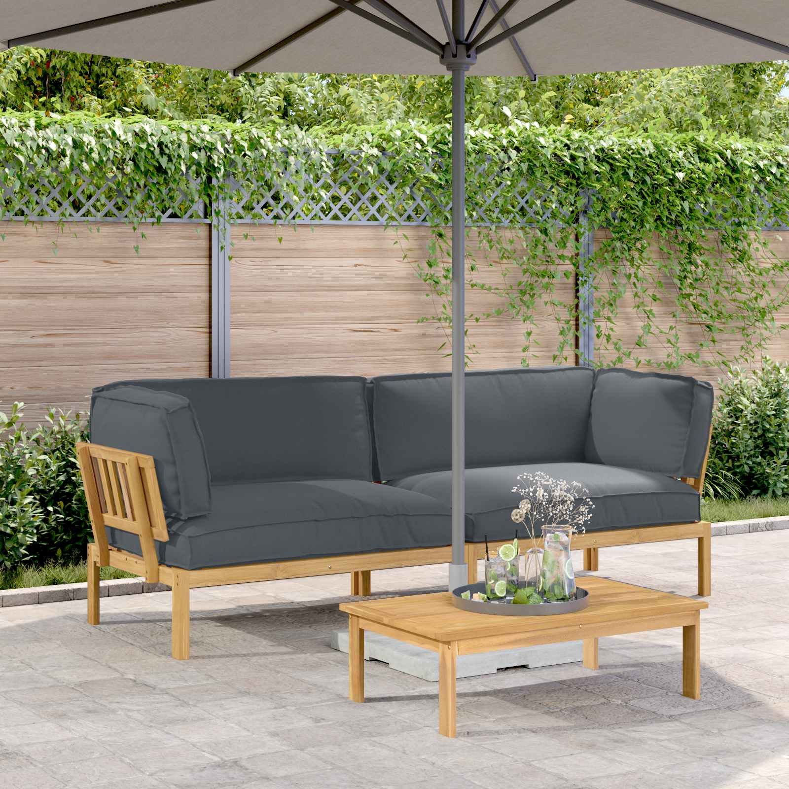 vidaXL Sofa Set mit Kissen Uni 2 pcs Anthrazit Massivholz Akazie