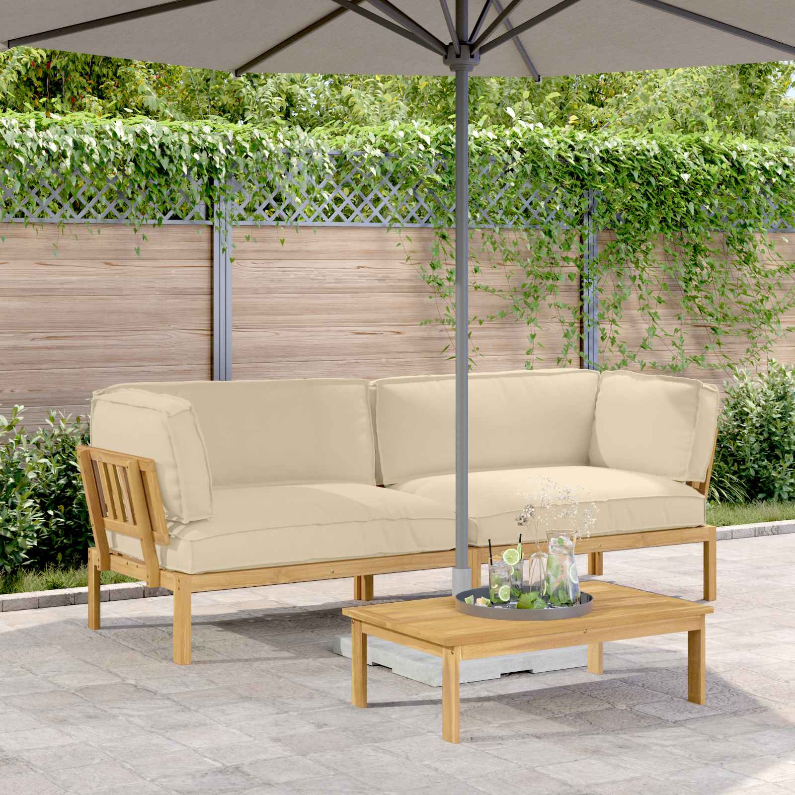 vidaXL Sofa Set mit Kissen Uni 2 pcs Beige Massivholz Akazie