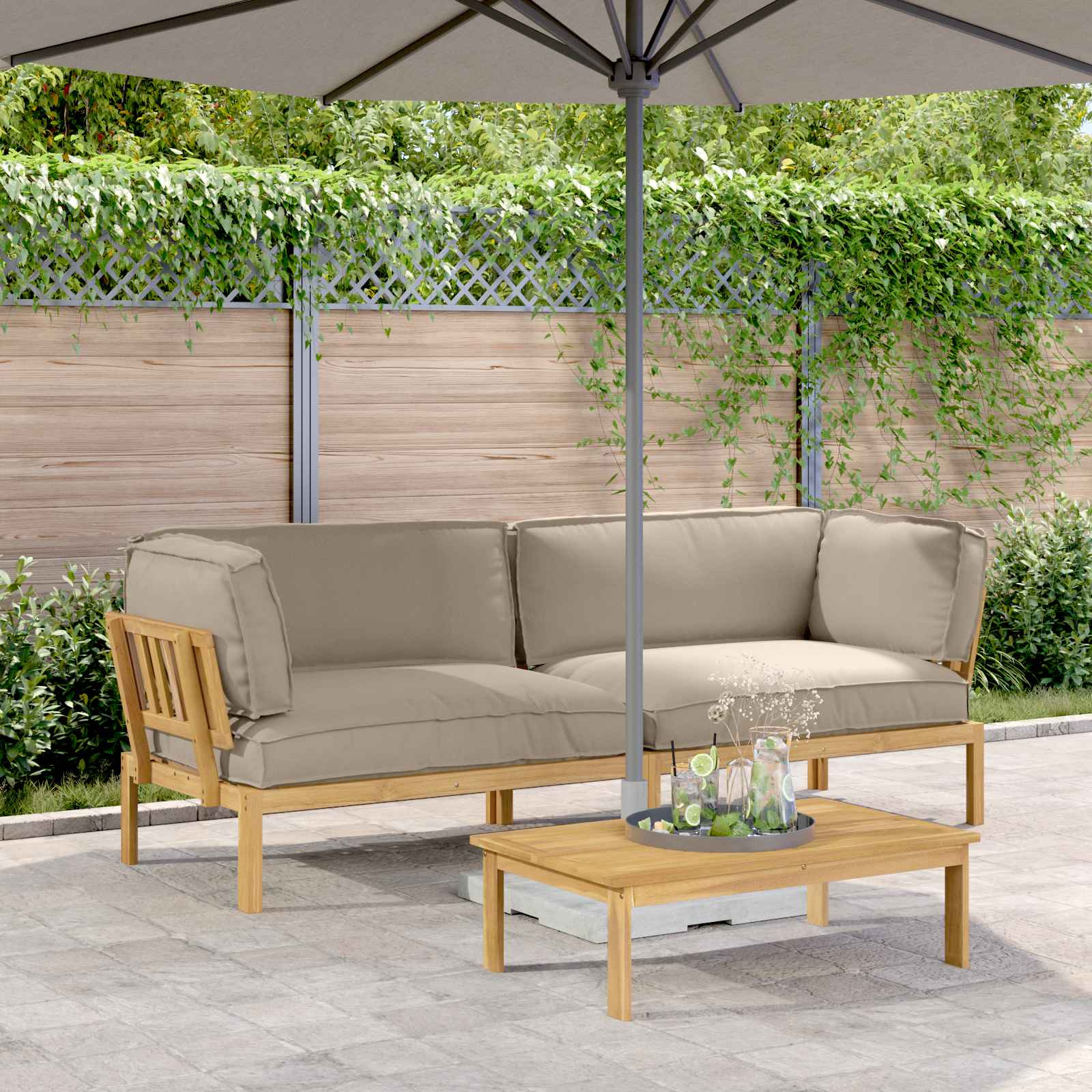 vidaXL Sofa Set mit Kissen Uni 2 pcs Taupe Massivholz Akazie