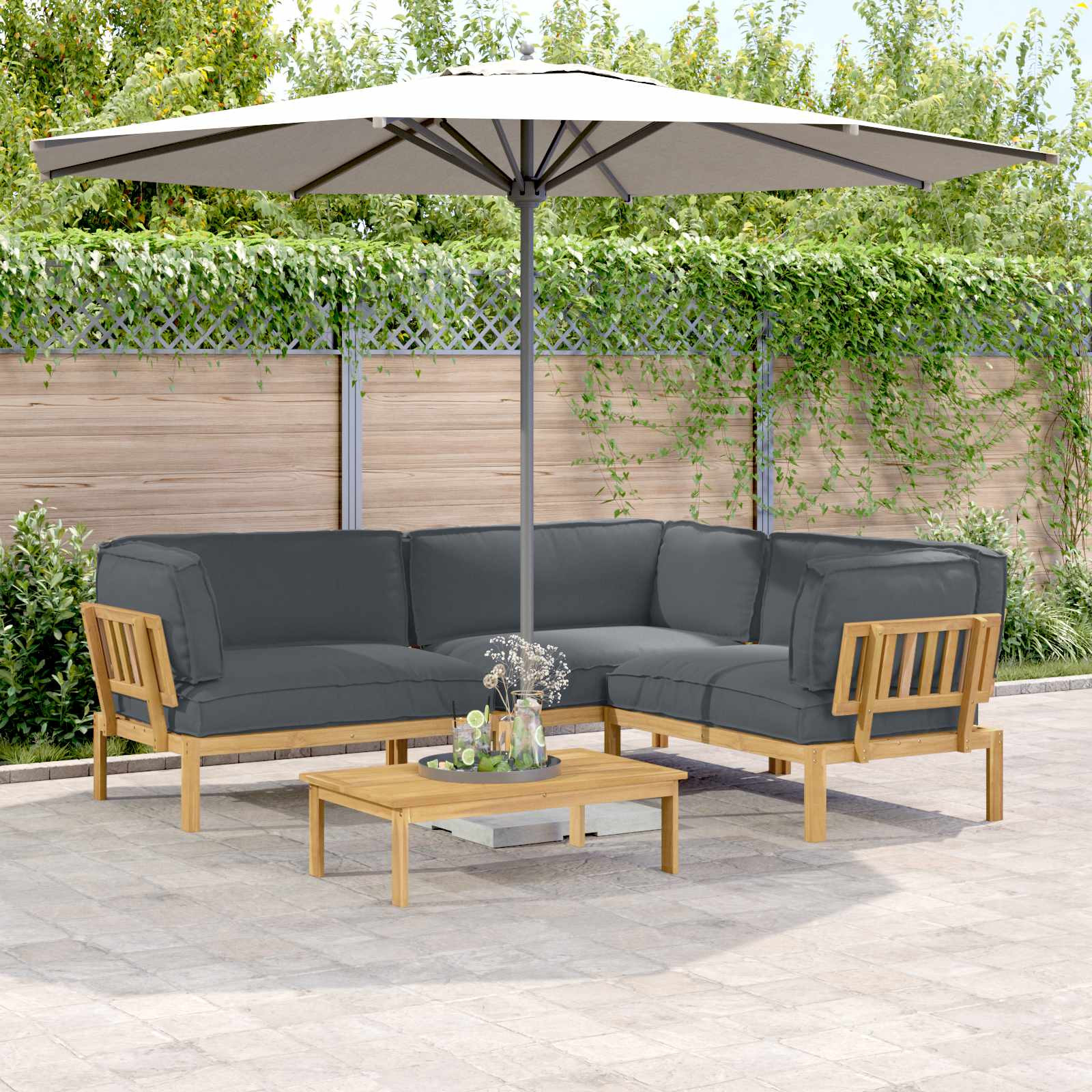 vidaXL Sofa Set mit Kissen Uni 4 pcs Anthrazit Massivholz Akazie
