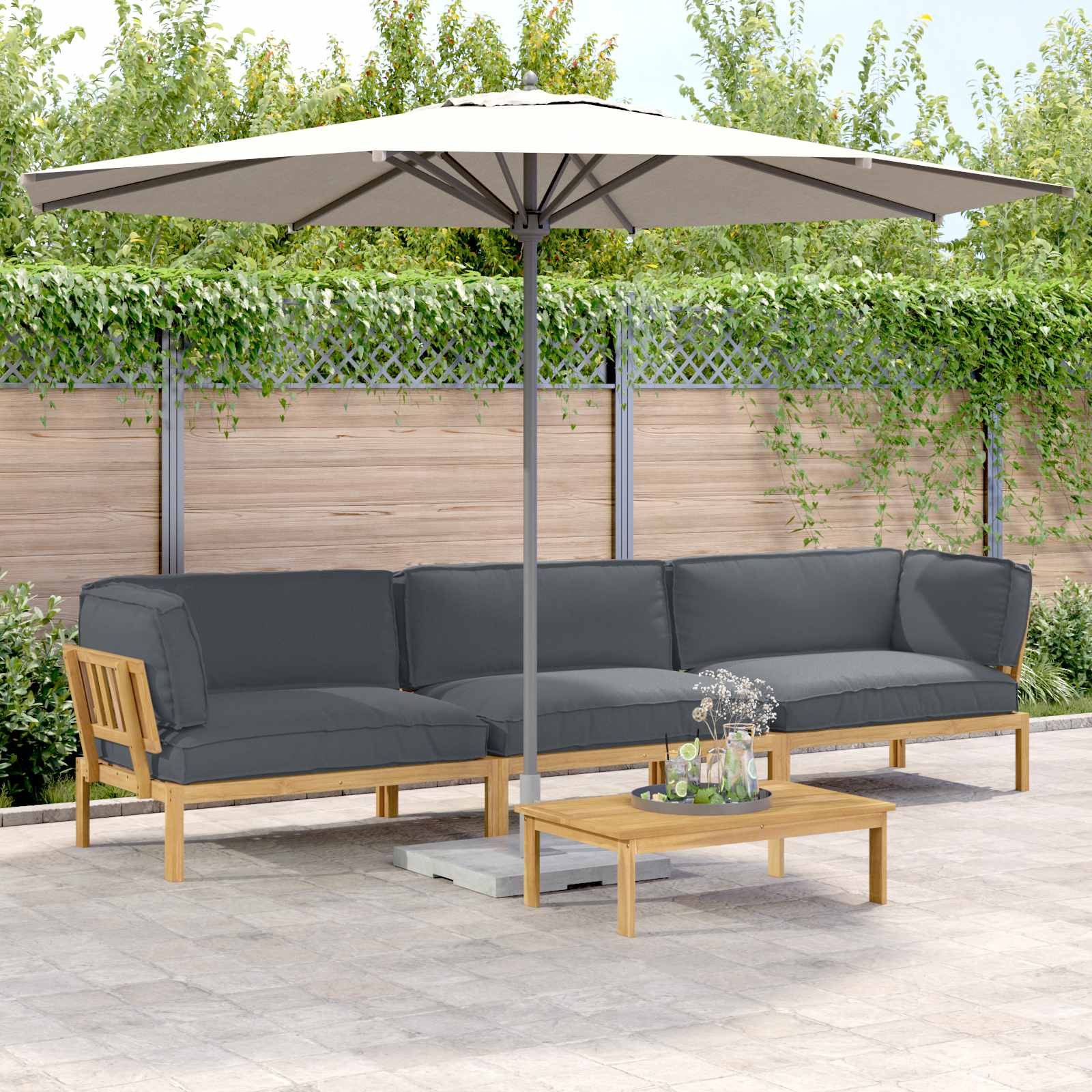 vidaXL Sofa Set mit Kissen Uni 4 pcs Anthrazit Massivholz Akazie