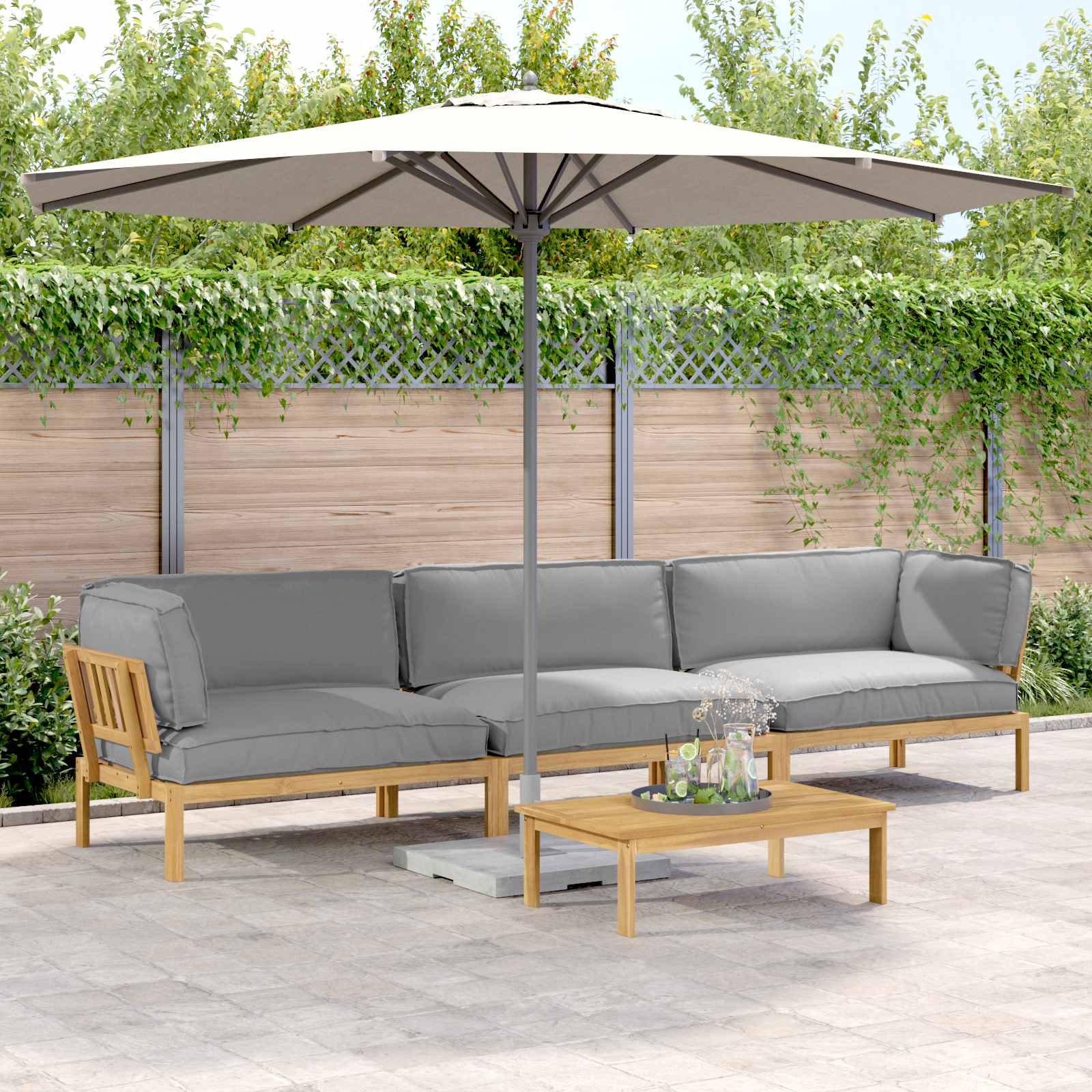 vidaXL Sofa Set mit Kissen Uni 4 pcs Grau Massivholz Akazie