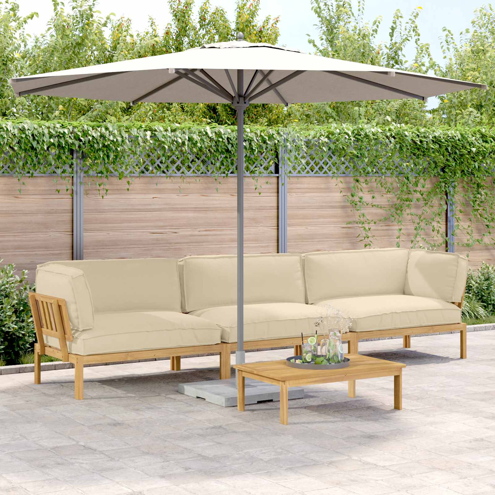 vidaXL Sofa Set mit Kissen Uni 4 pcs Beige Massivholz Akazie