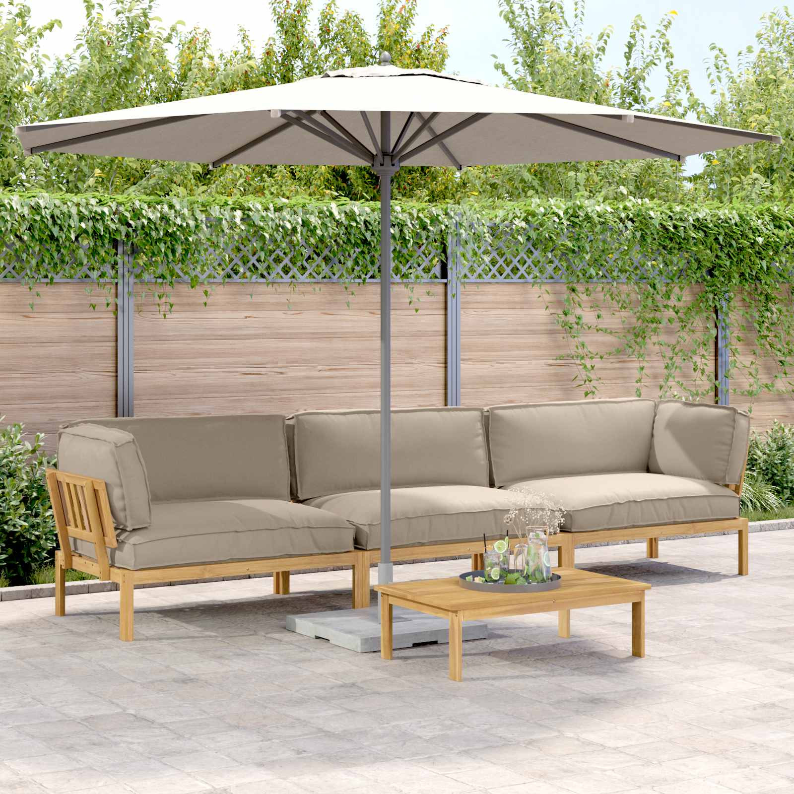 vidaXL Sofa Set mit Kissen Uni 4 pcs Taupe Massivholz Akazie
