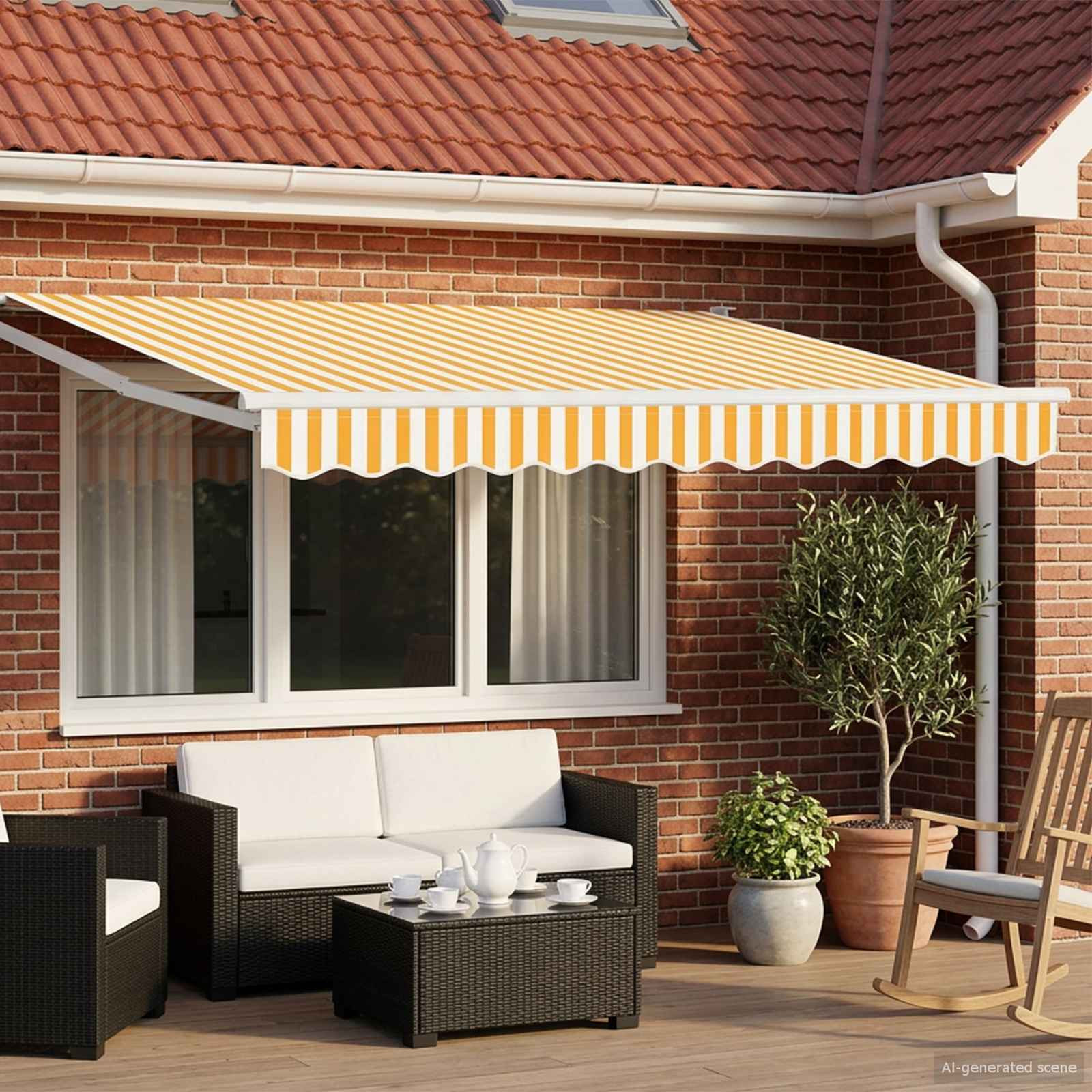 vidaXL Manuelle Gelenkarmmarkise mit LEDs Gelb und Weiß 3,5 x 2 m