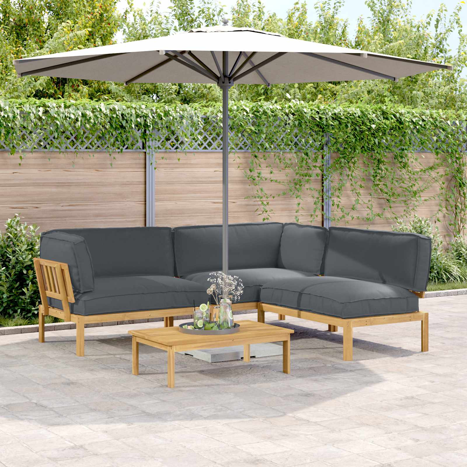 vidaXL Sofa Set mit Kissen Uni 4 pcs Anthrazit Massivholz Akazie