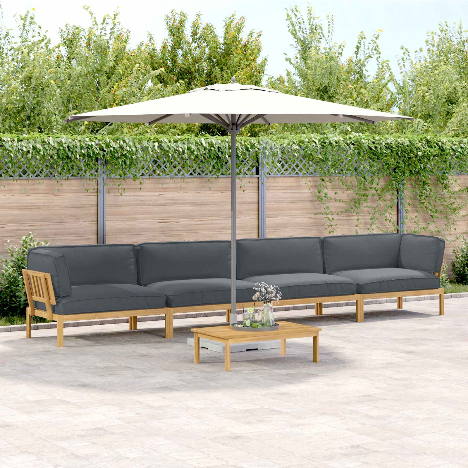 vidaXL Sofa Set mit Kissen Uni 5 pcs Anthrazit Massivholz Akazie
