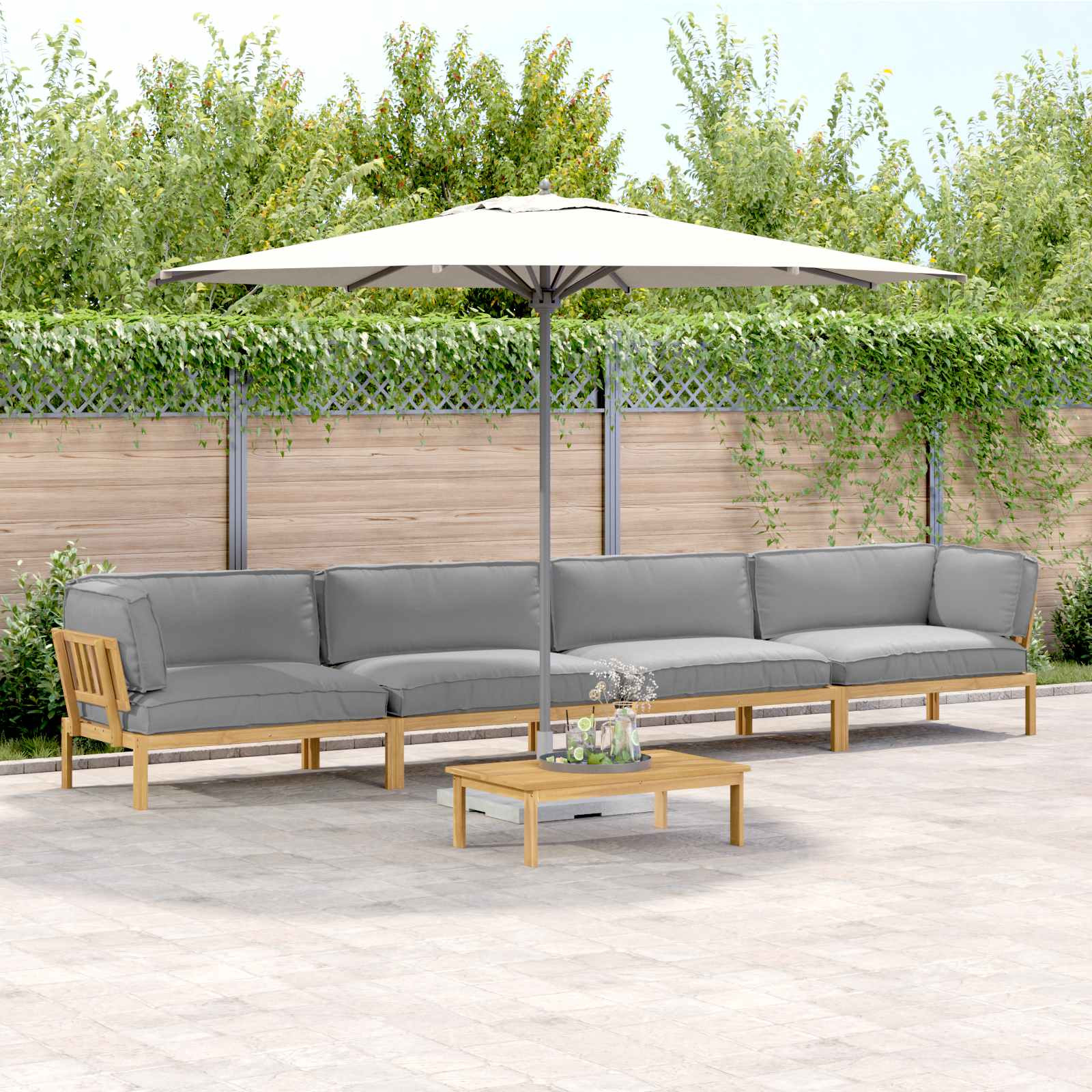 vidaXL Sofa Set mit Kissen Uni 5 pcs Grau Massivholz Akazie
