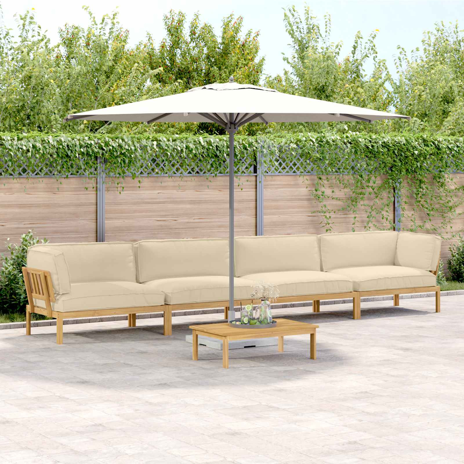 vidaXL Sofa Set mit Kissen Uni 5 pcs Beige Massivholz Akazie