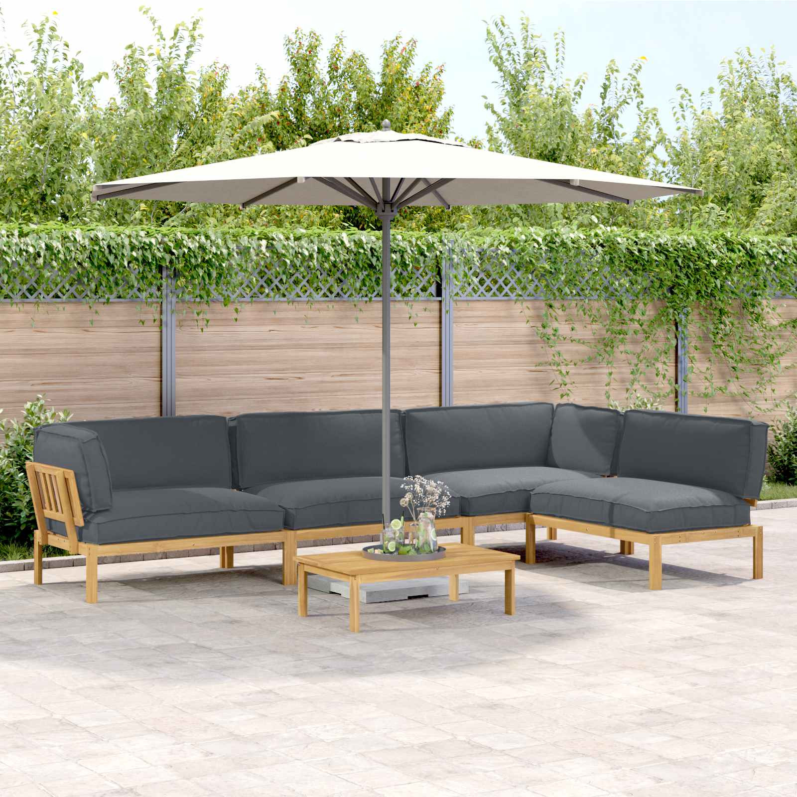 vidaXL Sofa Set mit Kissen Uni 5 pcs Anthrazit Massivholz Akazie