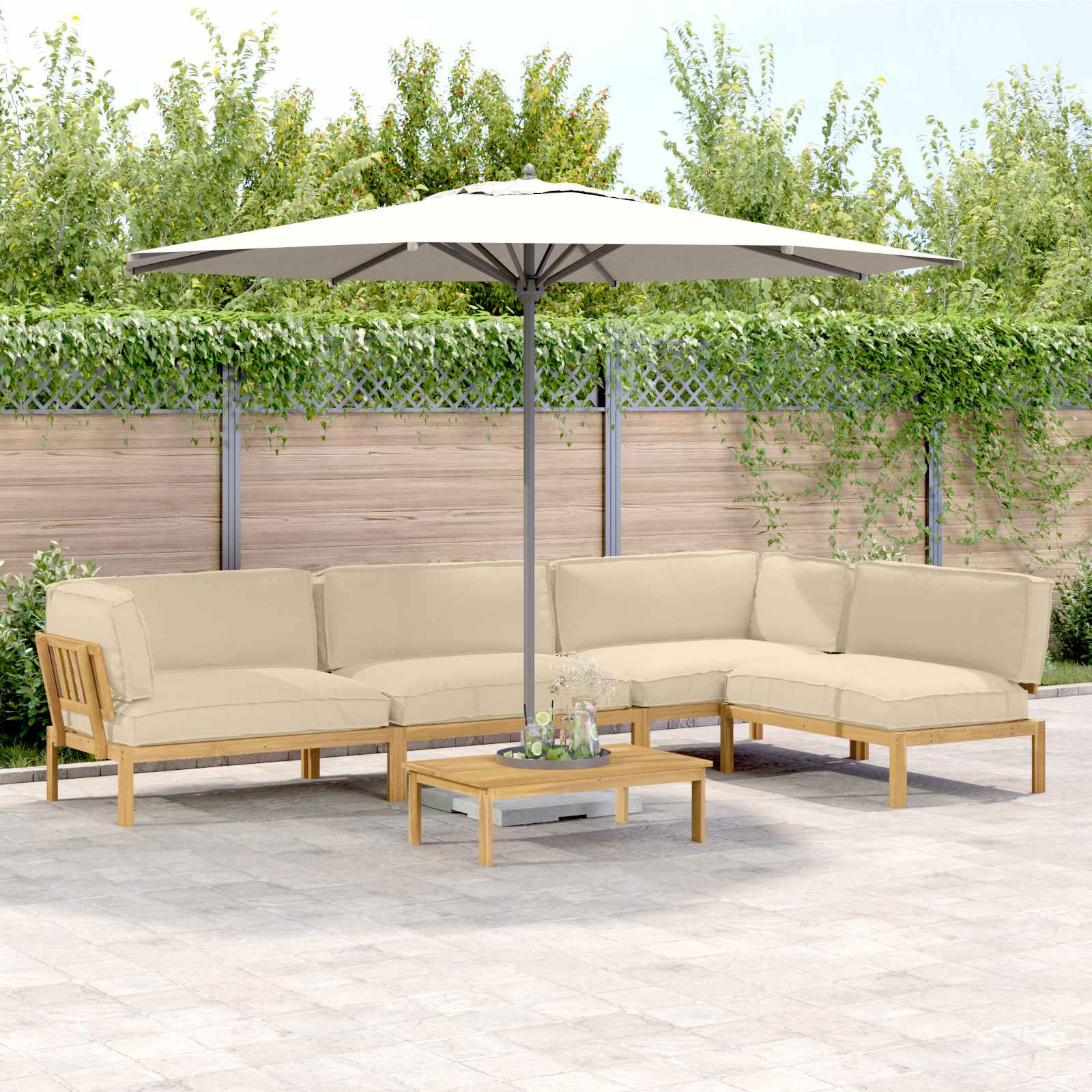 vidaXL Sofa Set mit Kissen Uni 5 pcs Beige Massivholz Akazie