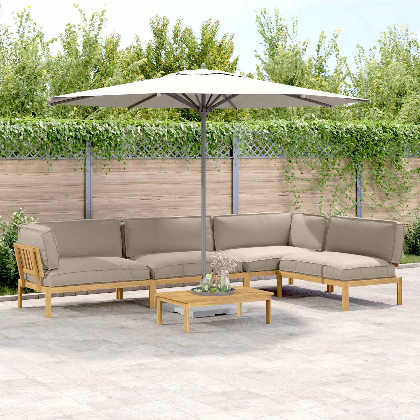 vidaXL Sofa Set mit Kissen Uni 5 pcs Taupe Massivholz Akazie