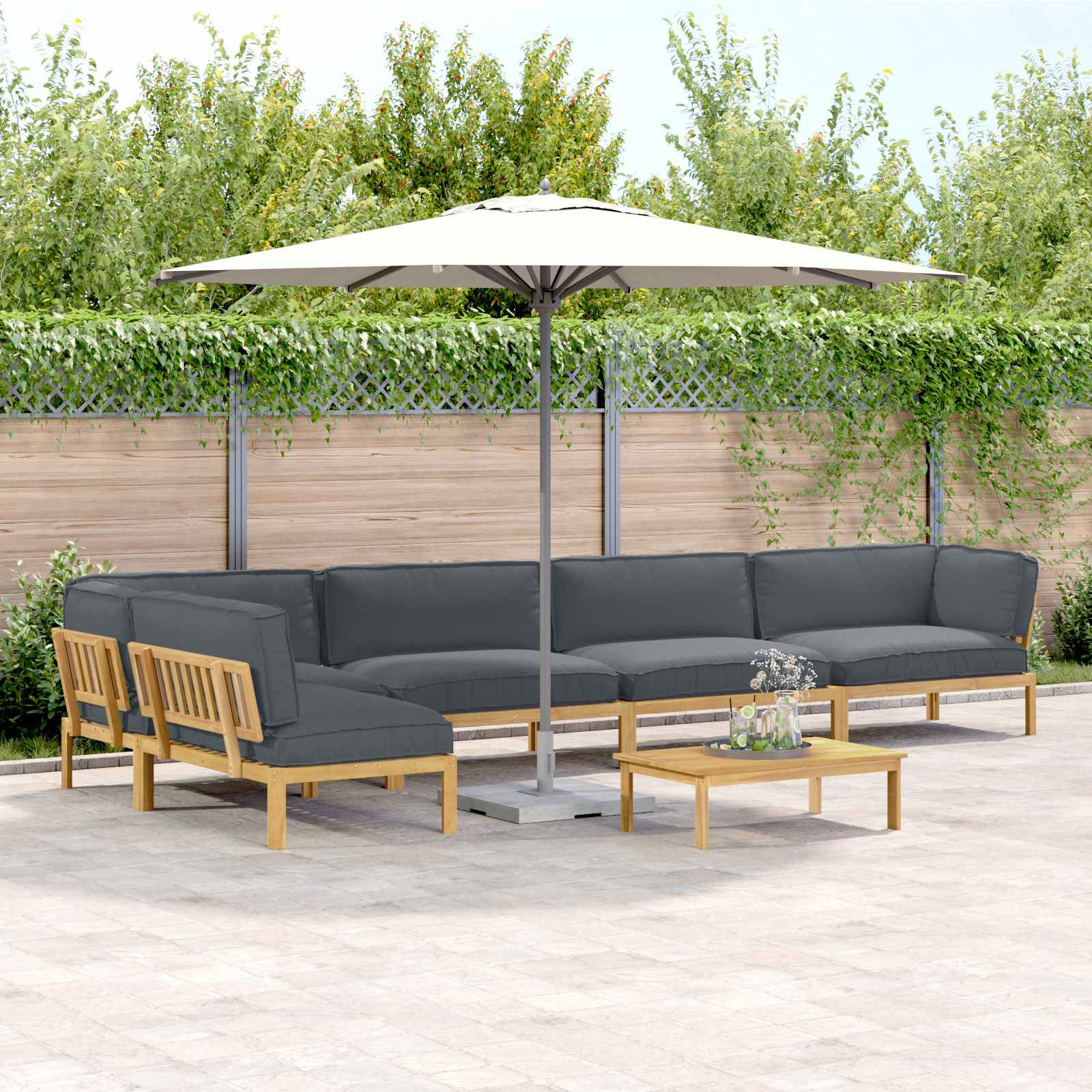 vidaXL Sofa Set mit Kissen Uni 6 pcs Anthrazit Massivholz Akazie