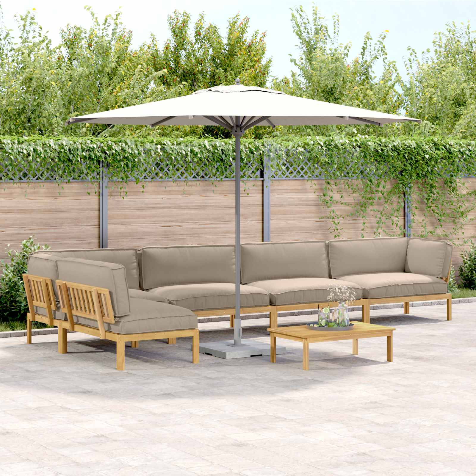 vidaXL Sofa Set mit Kissen Uni 6 pcs Taupe Massivholz Akazie