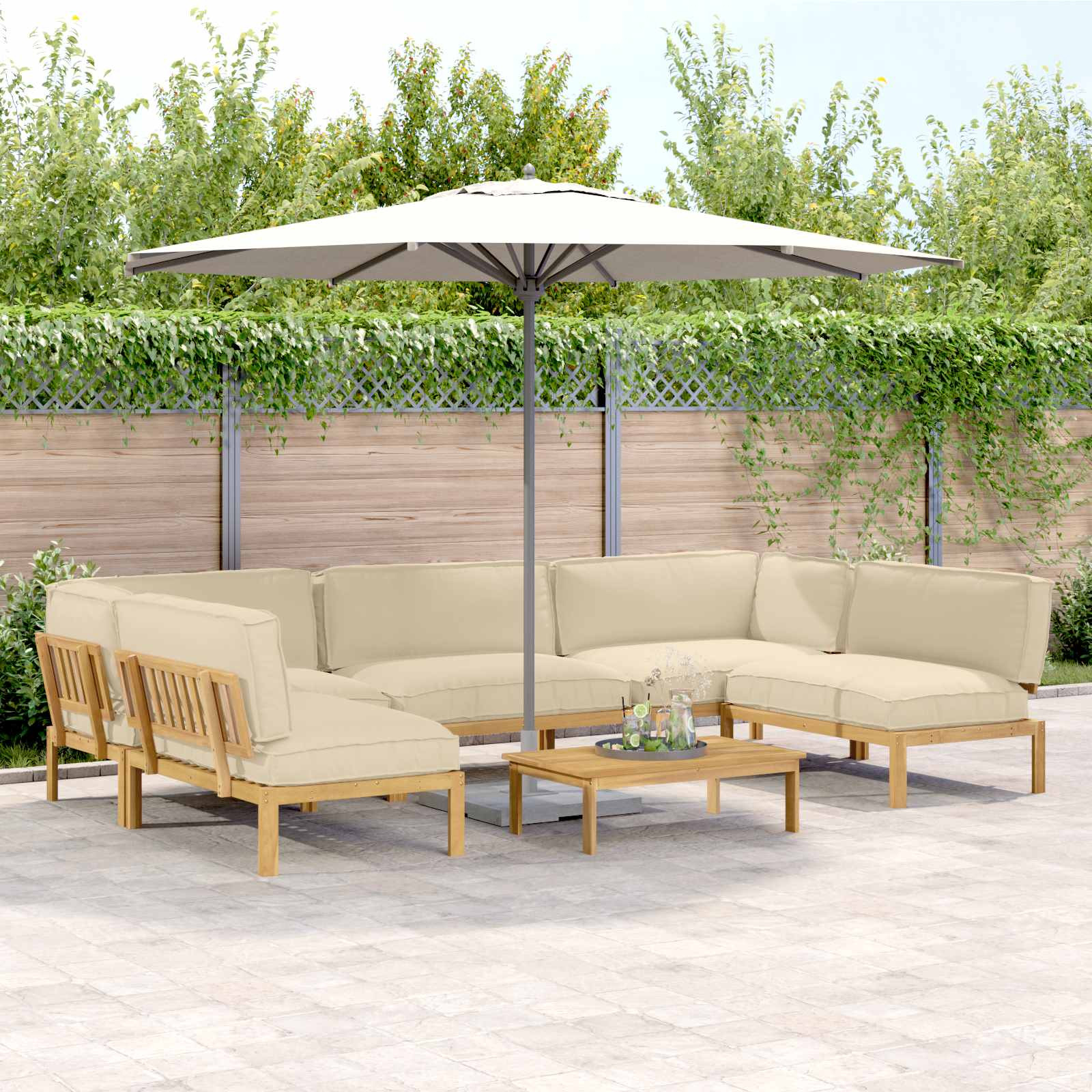 vidaXL Sofa Set mit Kissen Uni 6 pcs Beige Massivholz Akazie