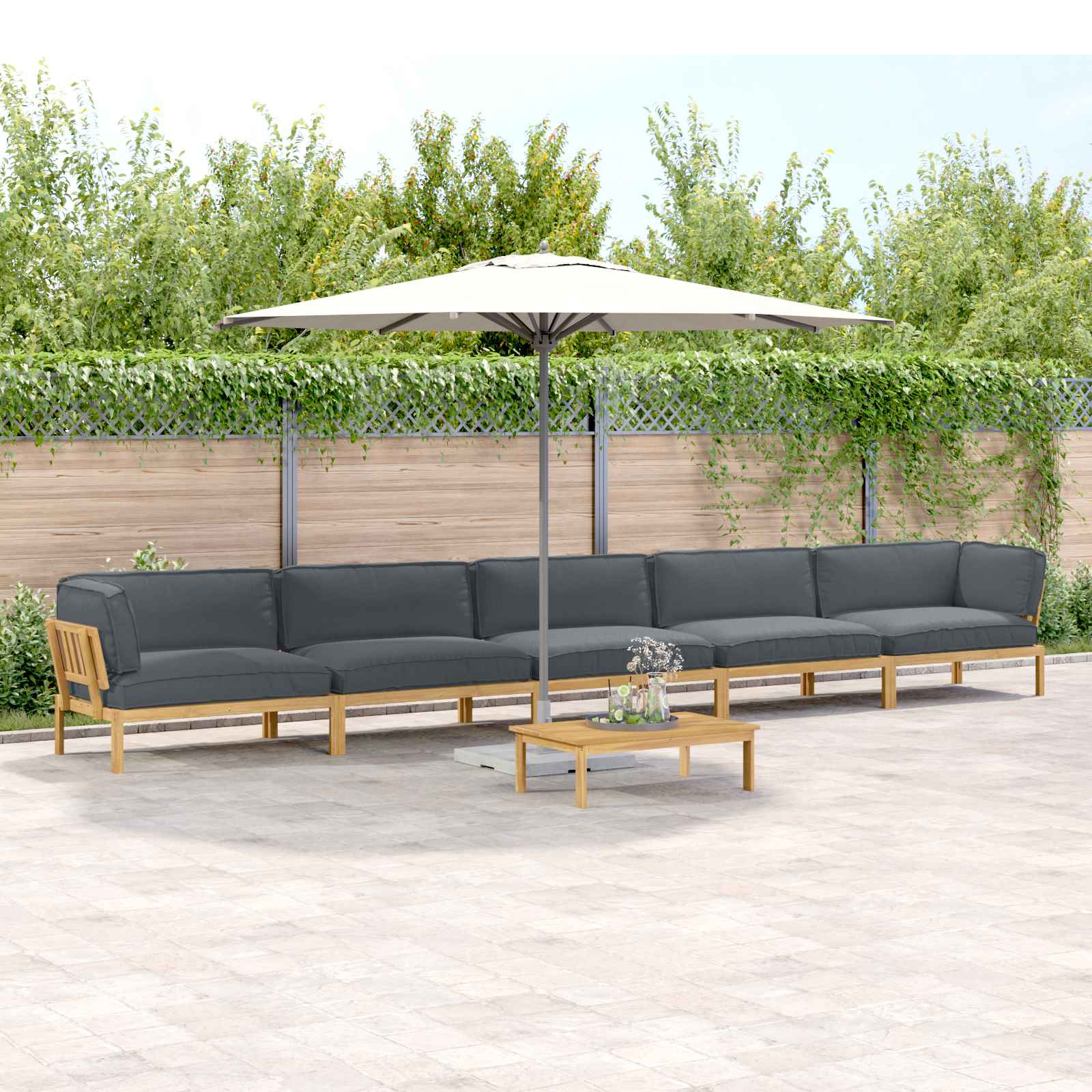 vidaXL Sofa Set mit Kissen Uni 6 pcs Anthrazit Massivholz Akazie