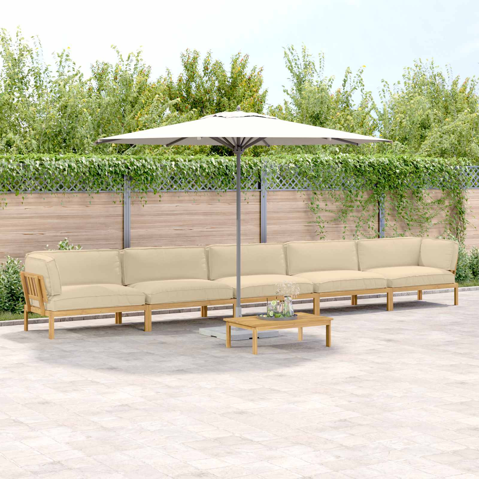 vidaXL Sofa Set mit Kissen Uni 6 pcs Beige Massivholz Akazie