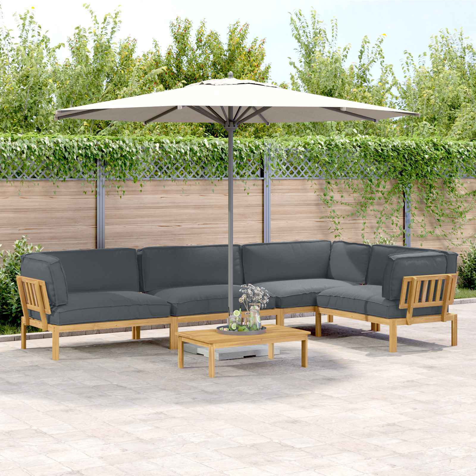 vidaXL Sofa Set mit Kissen Uni 5 pcs Anthrazit Massivholz Akazie