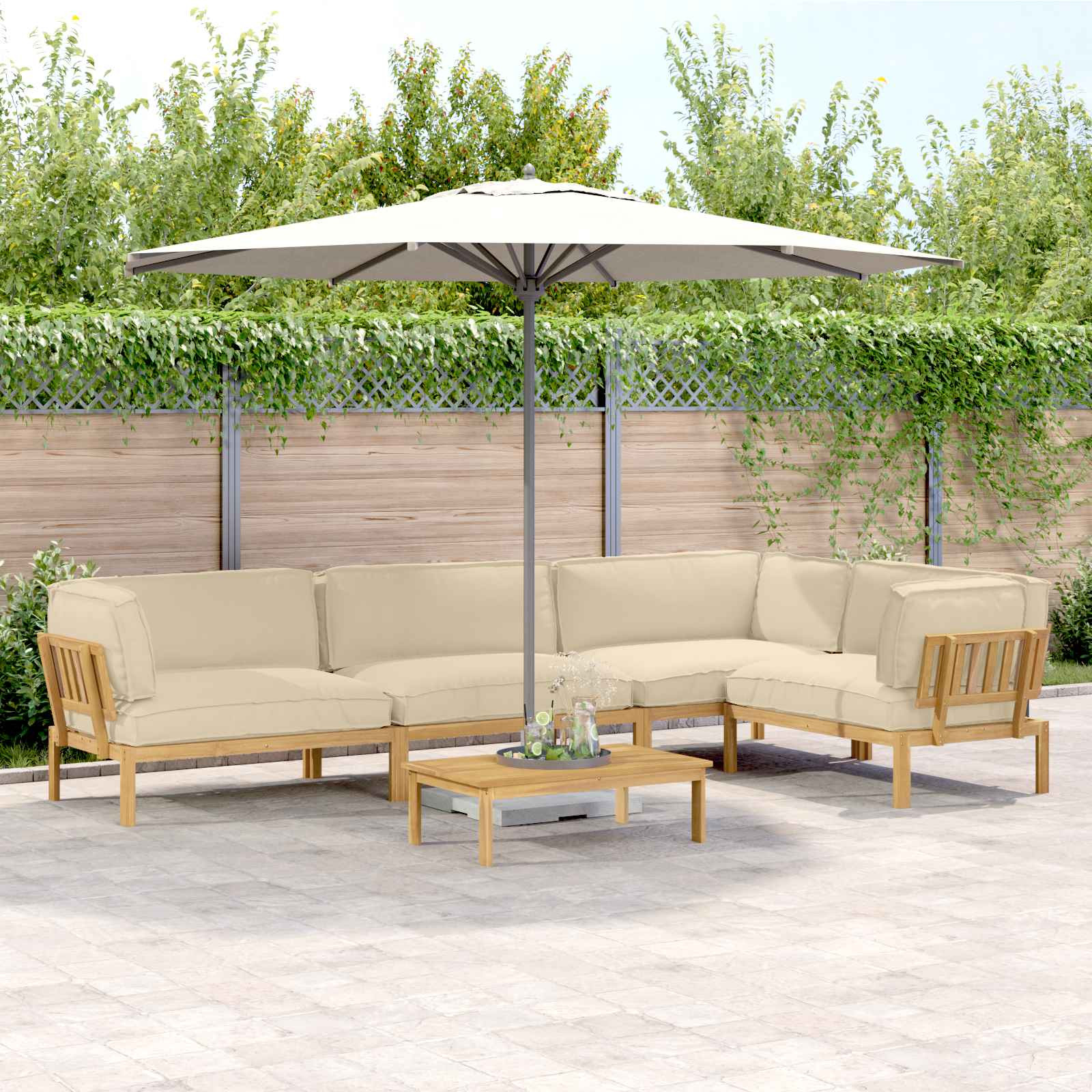 vidaXL Sofa Set mit Kissen 5 pcs Beige und Hellbraun Massivholz Akazie