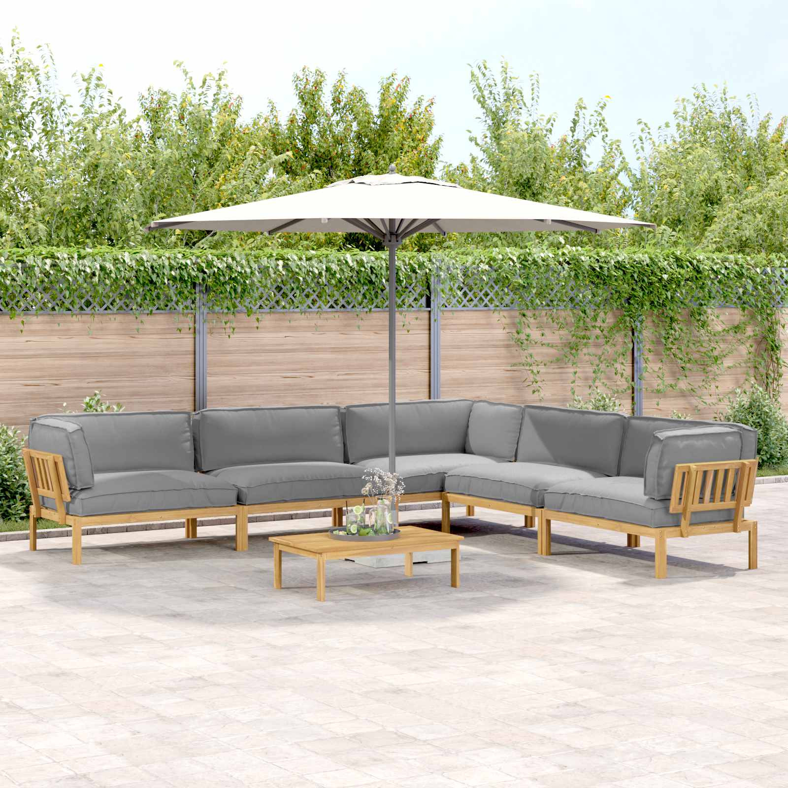 vidaXL Sofa Set mit Kissen Uni 6 pcs Grau Massivholz Akazie