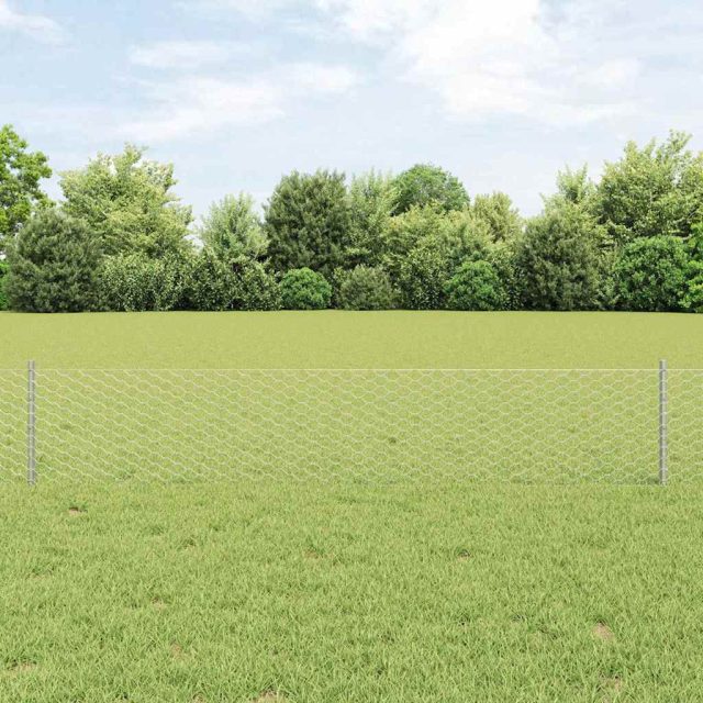 vidaXL Sechseckzaun mit Pfosten 10 x 0,4 m Verzinkter Stahl Silber