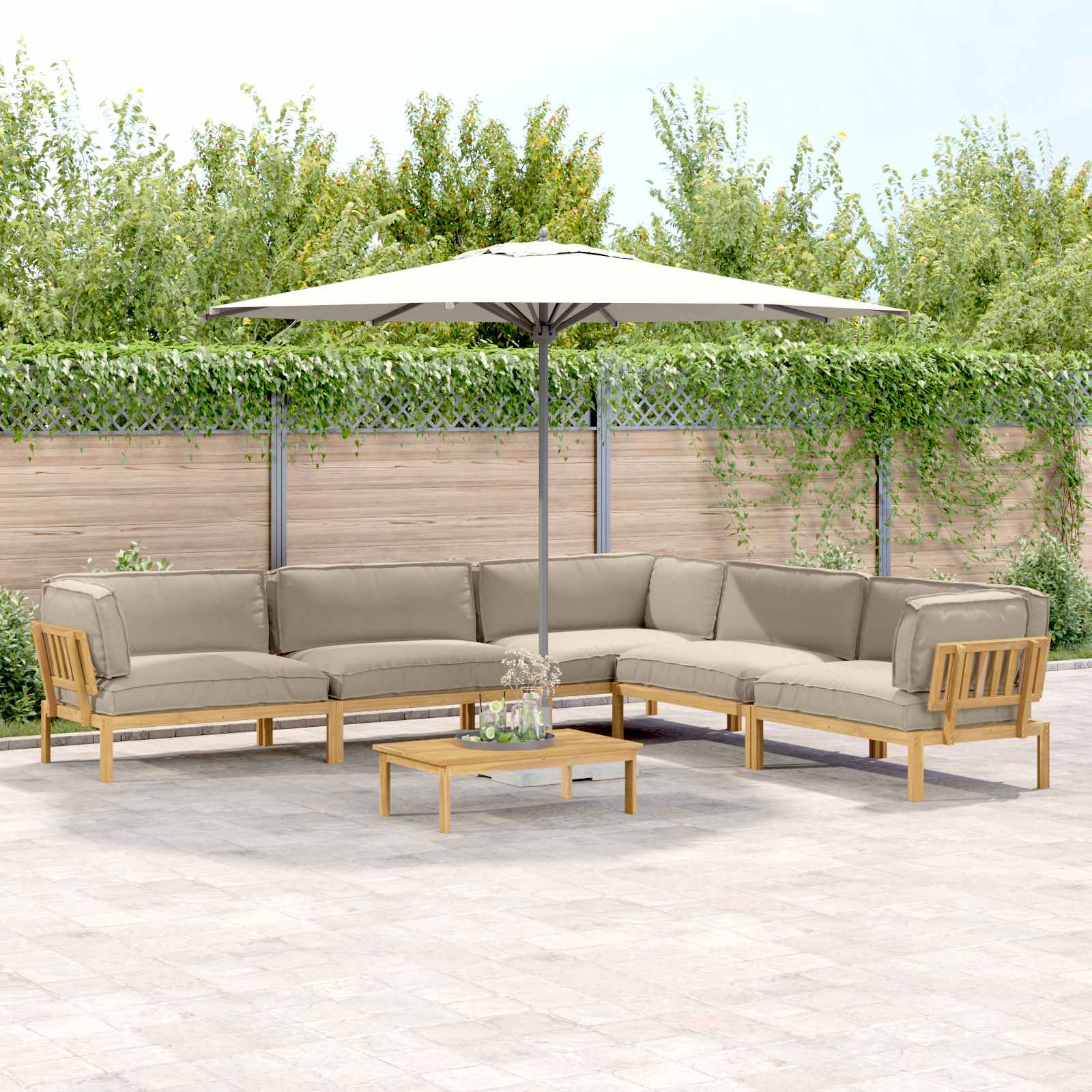 vidaXL Sofa Set mit Kissen Uni 6 pcs Taupe Massivholz Akazie