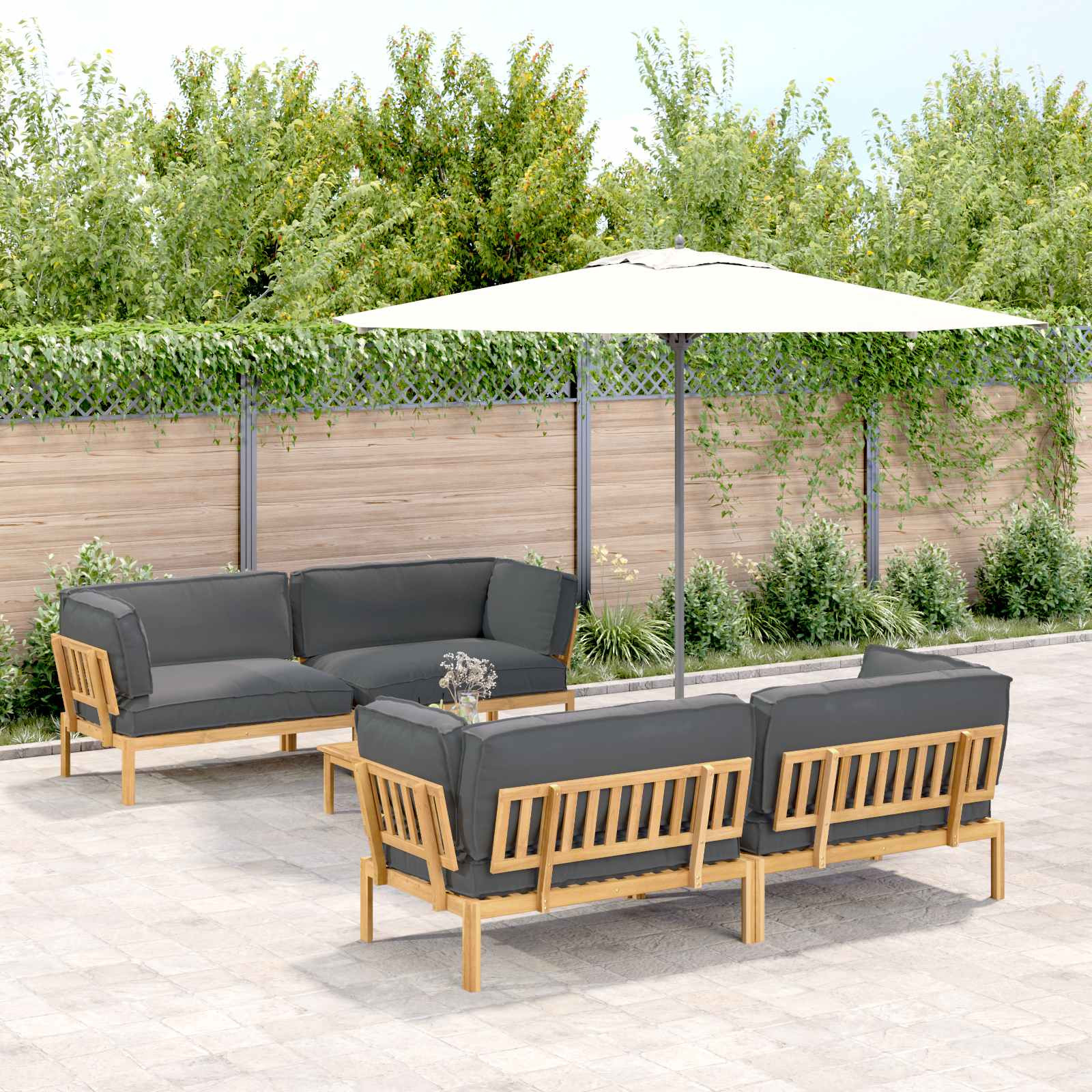 vidaXL Sofa Set mit Kissen Uni 5 pcs Anthrazit Massivholz Akazie