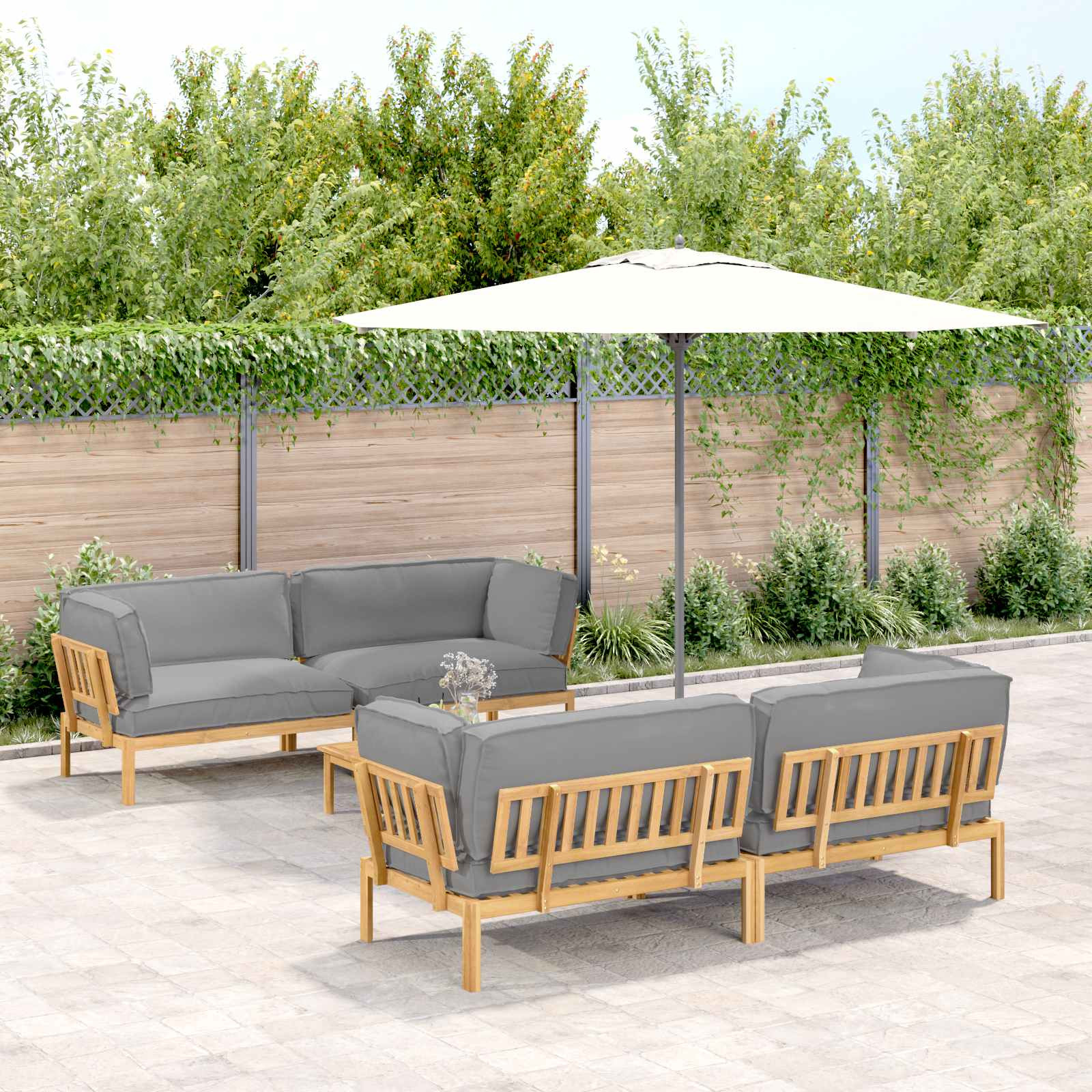 vidaXL Sofa Set mit Kissen Uni 5 pcs Grau Massivholz Akazie