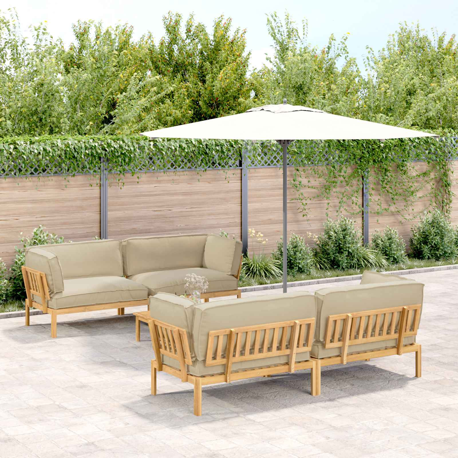 vidaXL Sofa Set mit Kissen Uni 5 pcs Beige Massivholz Akazie