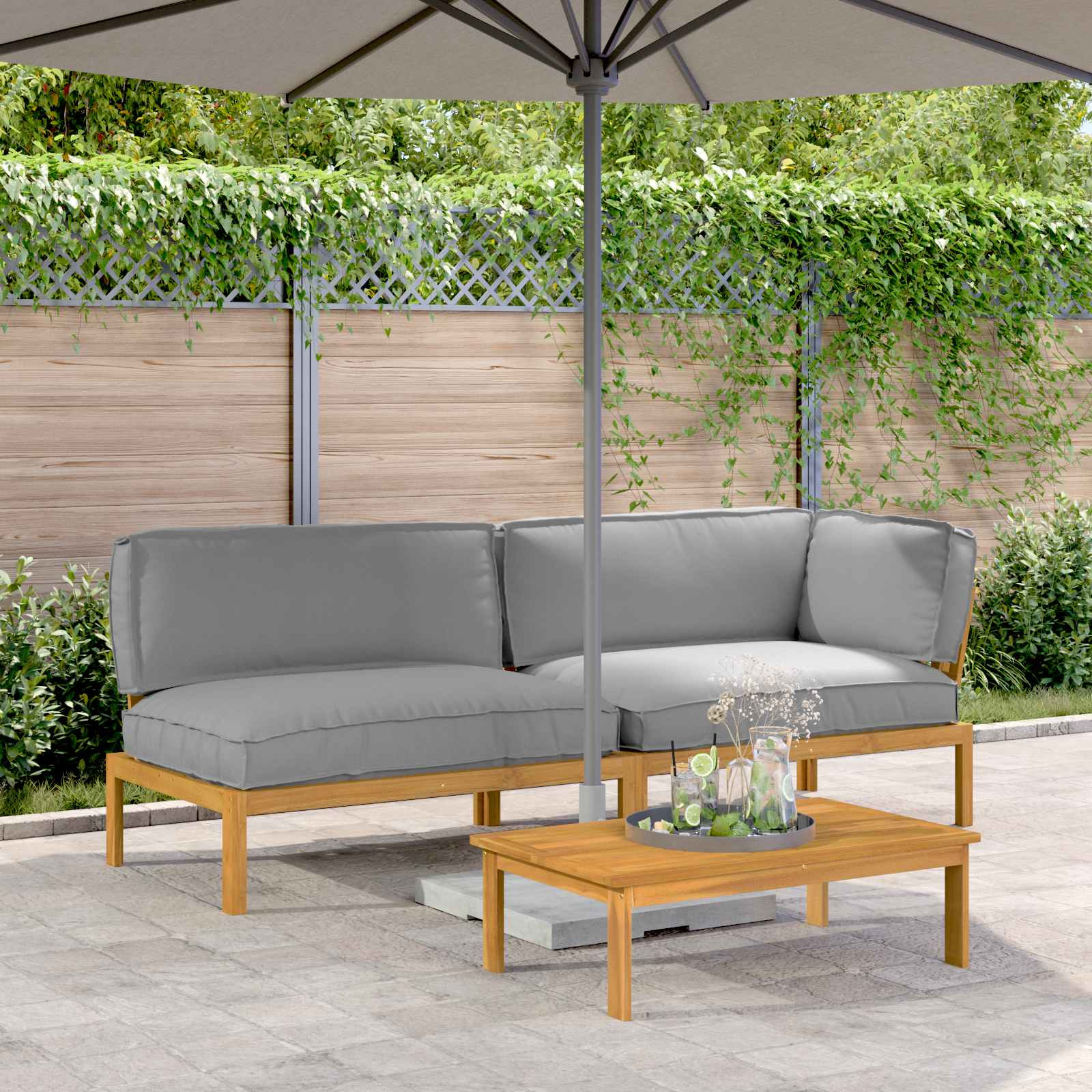 vidaXL Sofa Set mit Kissen Uni 3 pcs Creme Massivholz Akazie