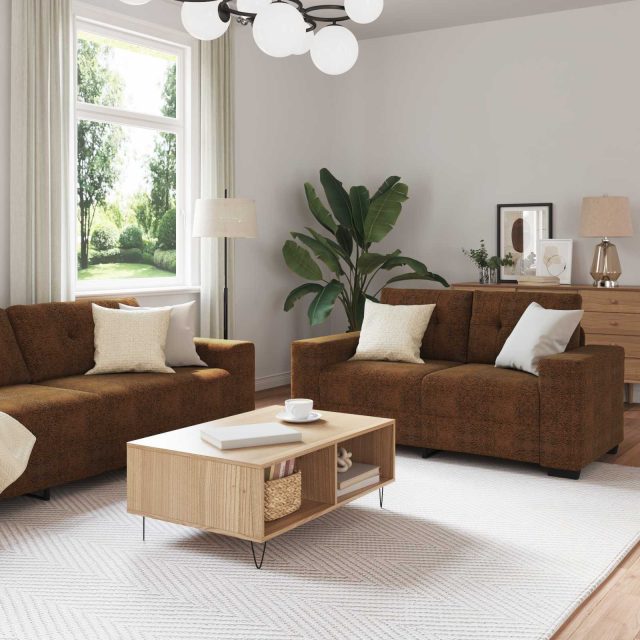 vidaXL Sofa 3 pcs Braun 221 x 80 x 80 cm Leinenmischgewebe