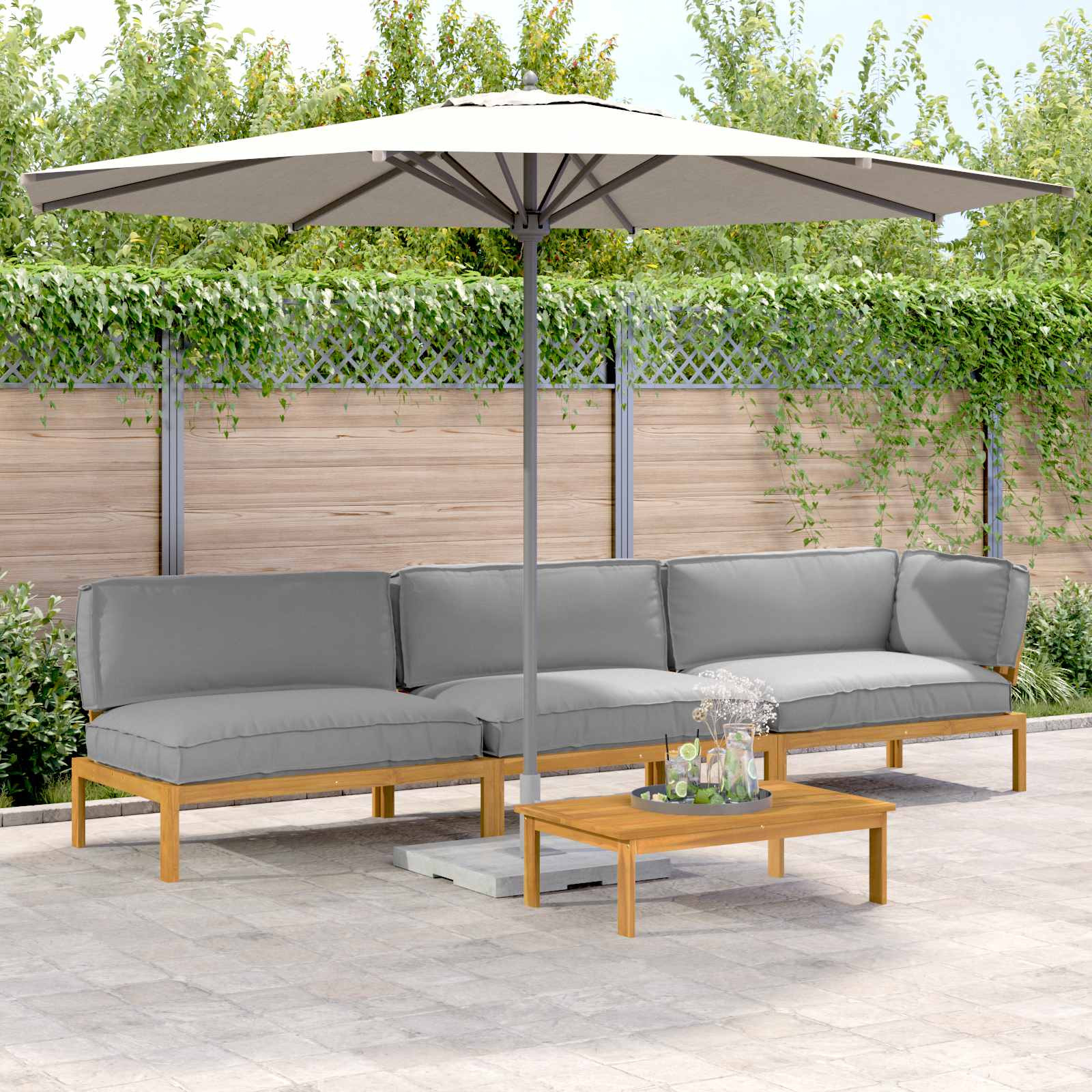 vidaXL Sofa Set mit Kissen Uni 4 pcs Grau Massivholz Akazie