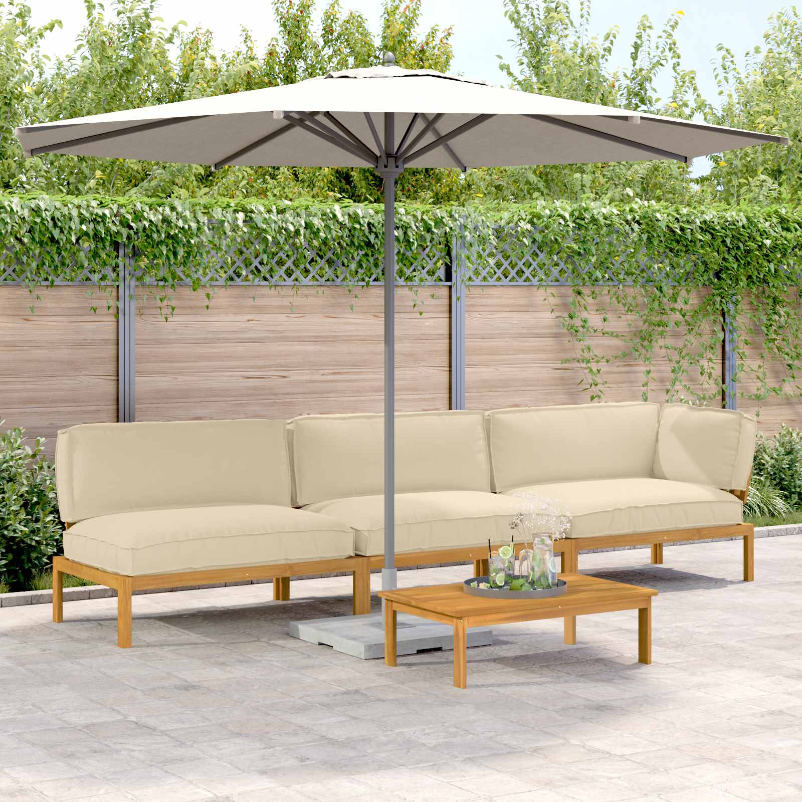 vidaXL Sofa Set mit Kissen Uni 4 pcs Beige Massivholz Akazie