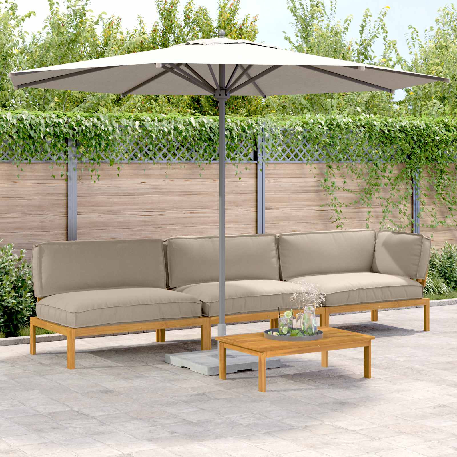 vidaXL Sofa Set mit Kissen Uni 4 pcs Taupe Massivholz Akazie