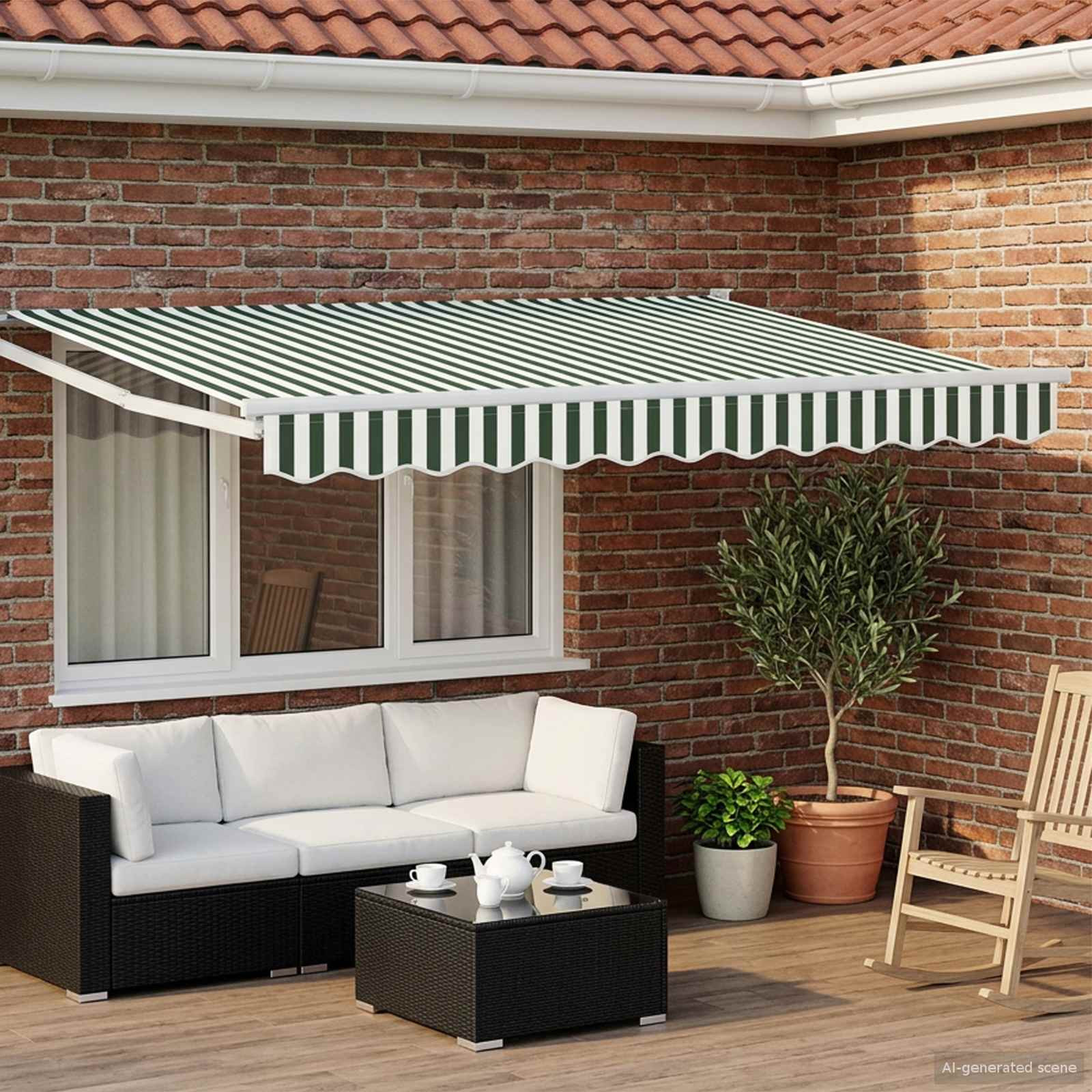 vidaXL Ausziehbare Markise Grün und Weiß 3,5 x 2 m