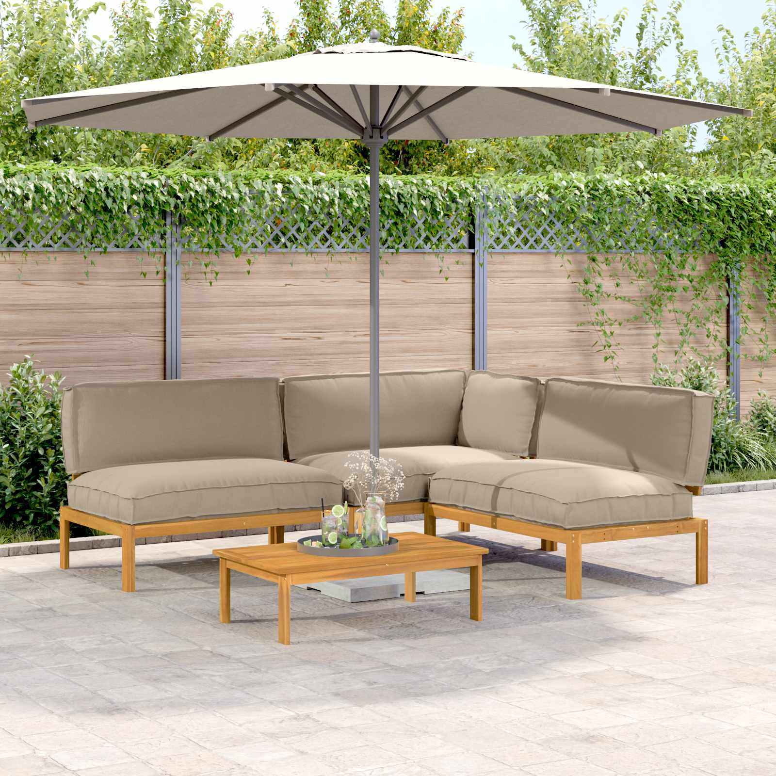vidaXL Sofa Set 4 pcs Taupe Massivholz Akazie