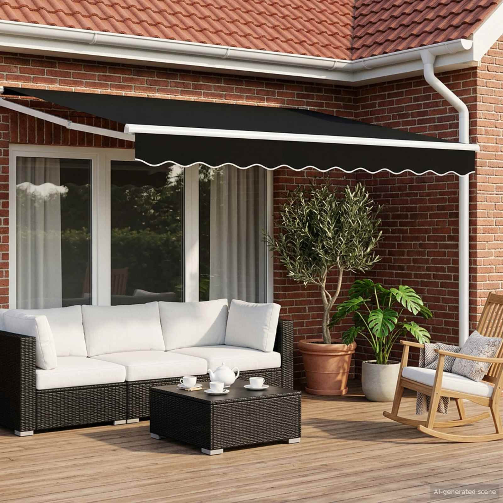 vidaXL Manuelle Gelenkarmmarkise mit LEDs Schwarz und Weiß 3,5 x 2,5 m