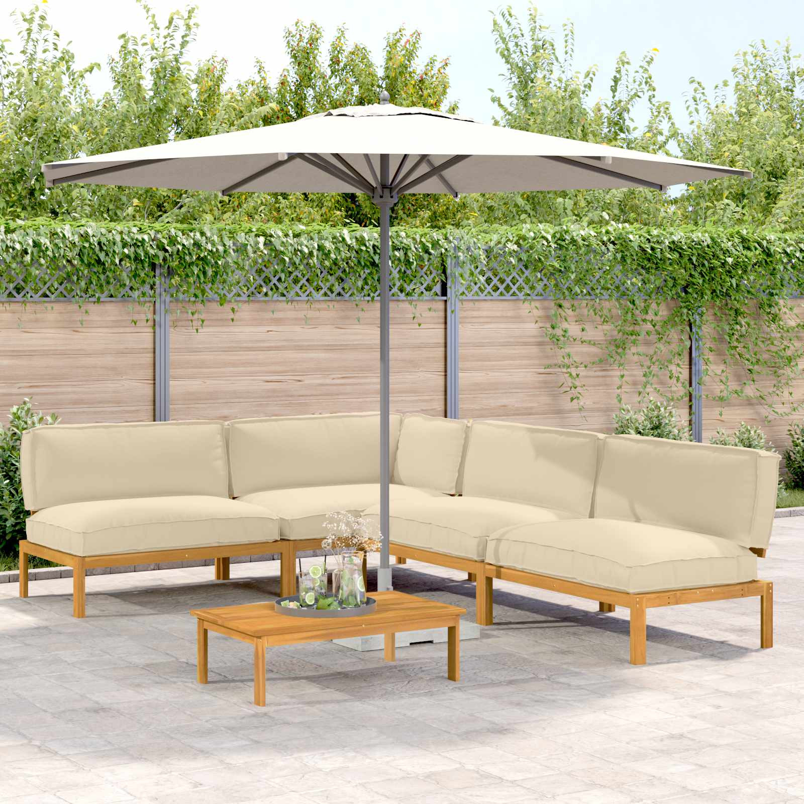 vidaXL Sofa Set mit Kissen Uni 5 pcs Beige Massivholz Akazie