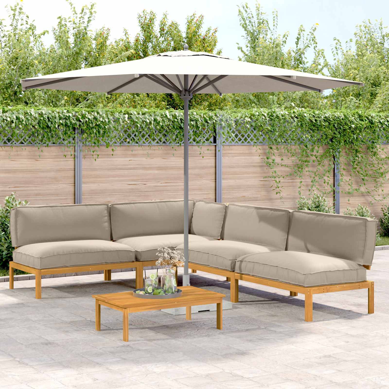 vidaXL Sofa Set mit Kissen Uni 5 pcs Taupe Massivholz Akazie