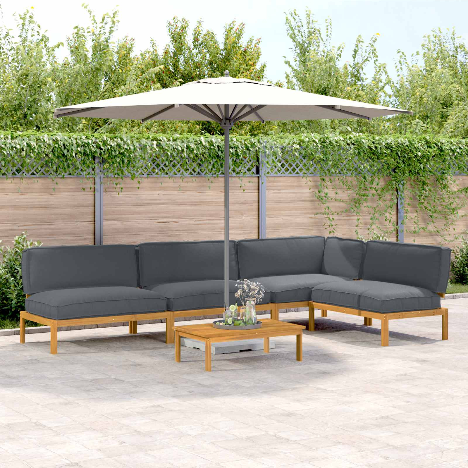 vidaXL Sofa Set mit Kissen Uni 5 pcs Anthrazit Massivholz Akazie