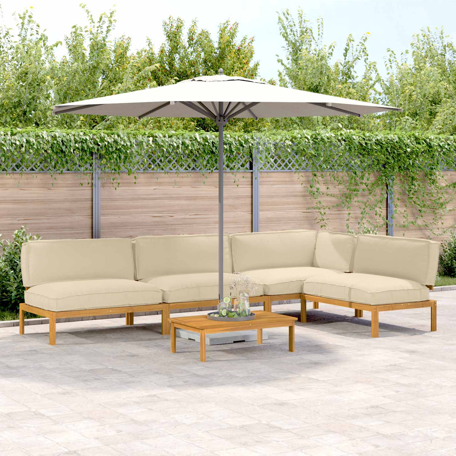 vidaXL Sofa Set mit Kissen Uni 5 pcs Beige Massivholz Akazie
