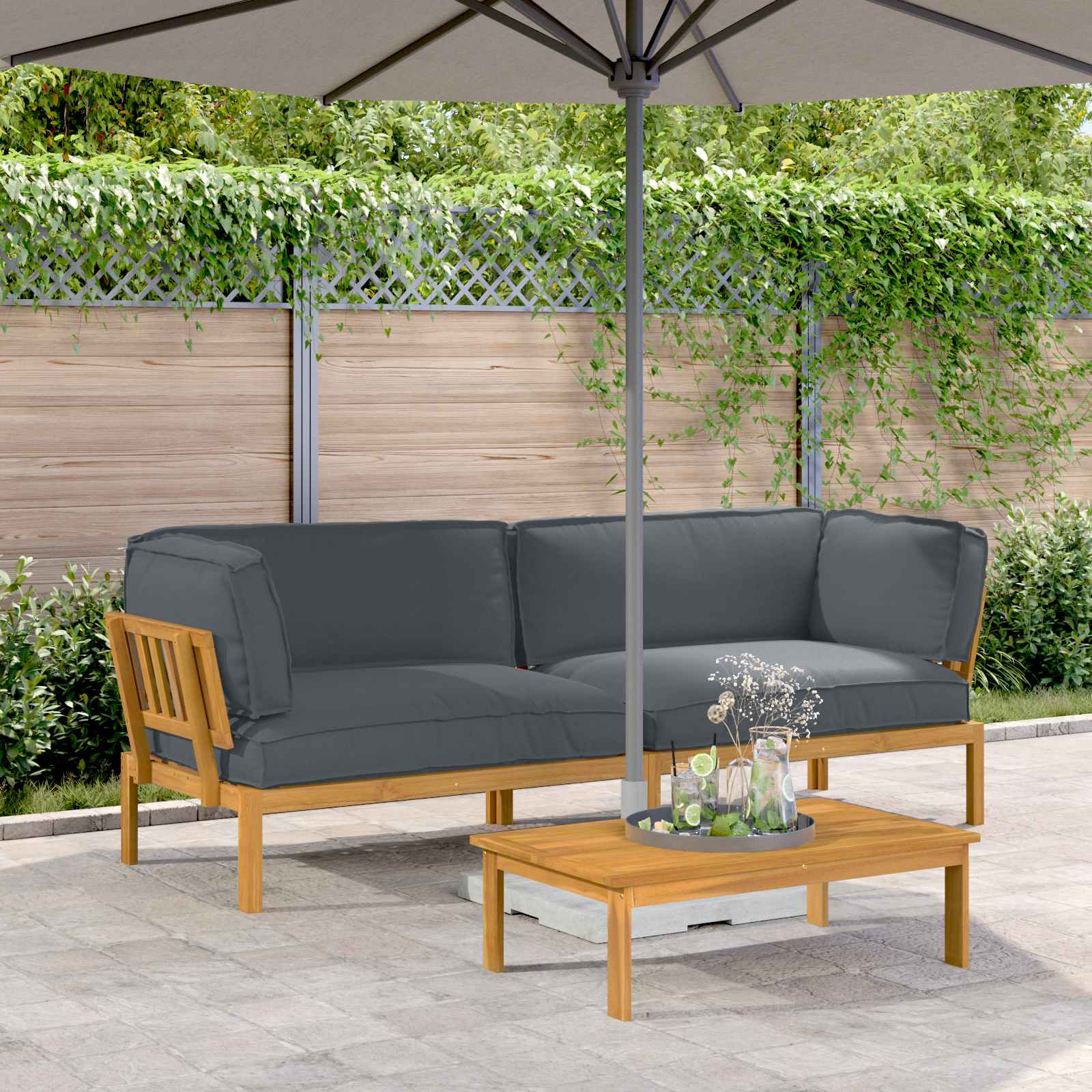 vidaXL Sofa Set mit Kissen Uni 2 pcs Anthrazit Massivholz Akazie