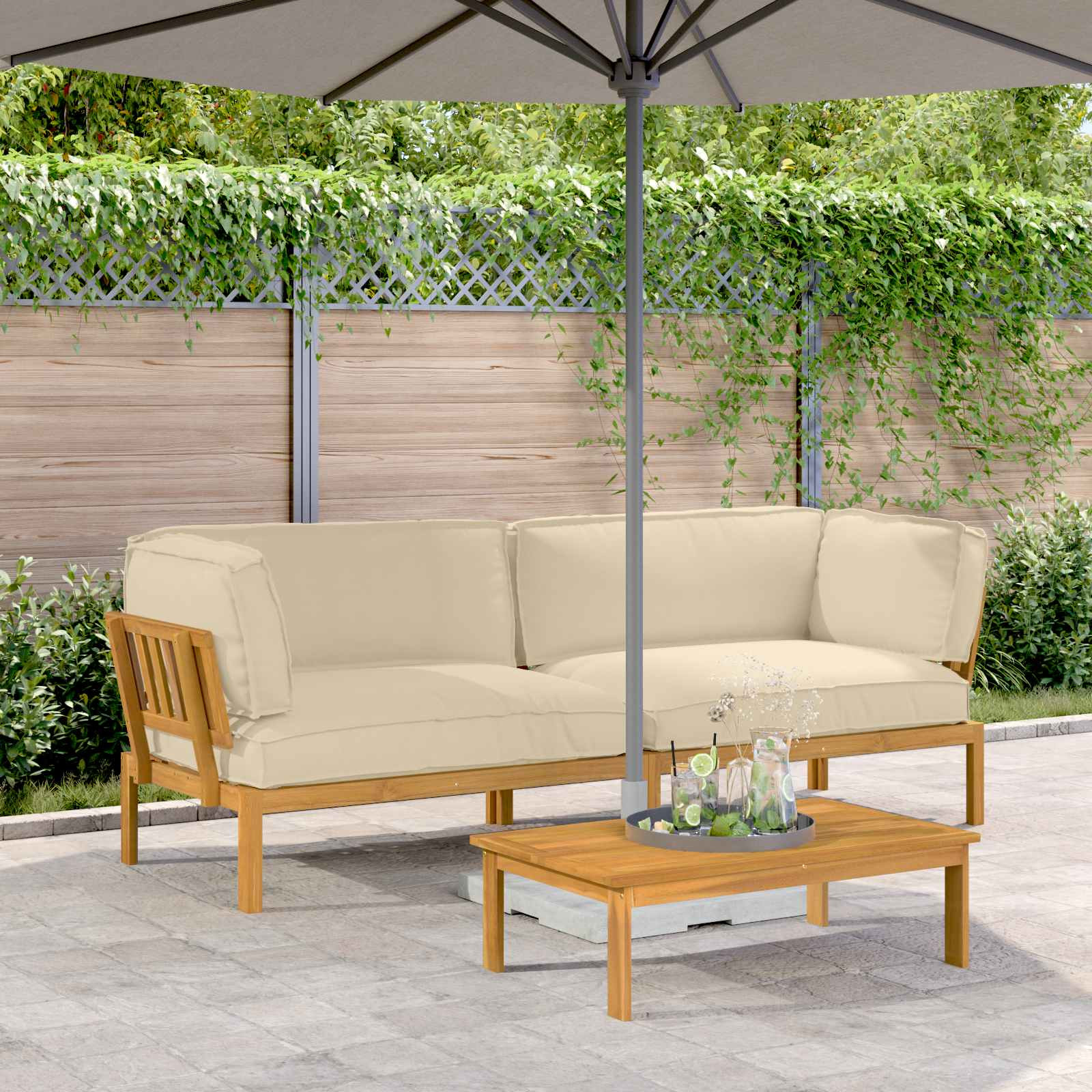 vidaXL Sofa Set mit Kissen Uni 2 pcs Beige Massivholz Akazie