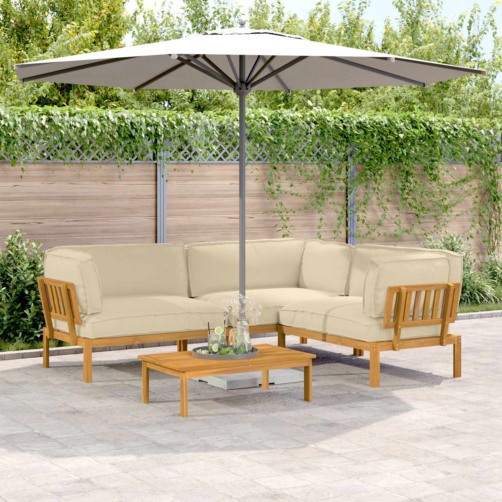 vidaXL Sofa Set mit Kissen Uni 4 pcs Beige Massivholz Akazie
