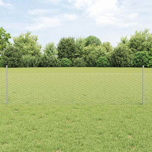vidaXL Sechseckzaun mit Pfosten 10 x 0,5 m Verzinkter Stahl Silber