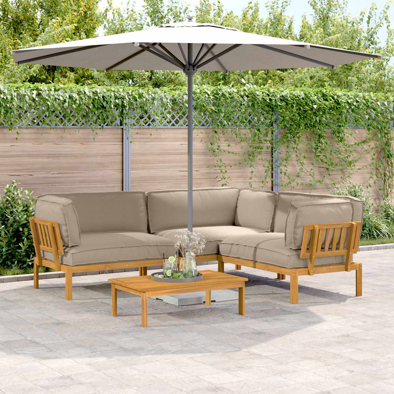 vidaXL Sofa Set mit Kissen Uni 4 pcs Taupe Massivholz Akazie