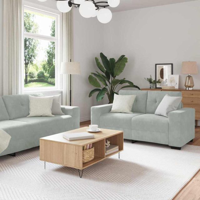 vidaXL Sofa Set 3 pcs Hellgrau 221 x 80 x 80 cm Samt