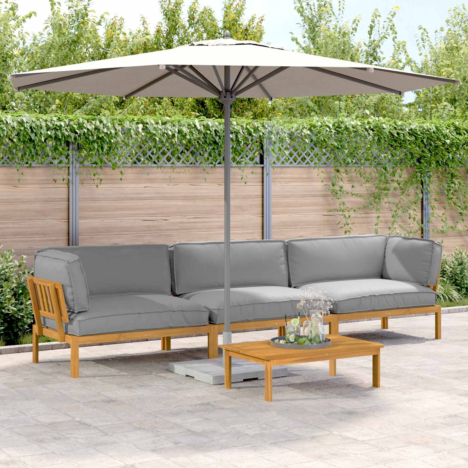 vidaXL Sofa Set mit Kissen Uni 4 pcs Grau Massivholz Akazie