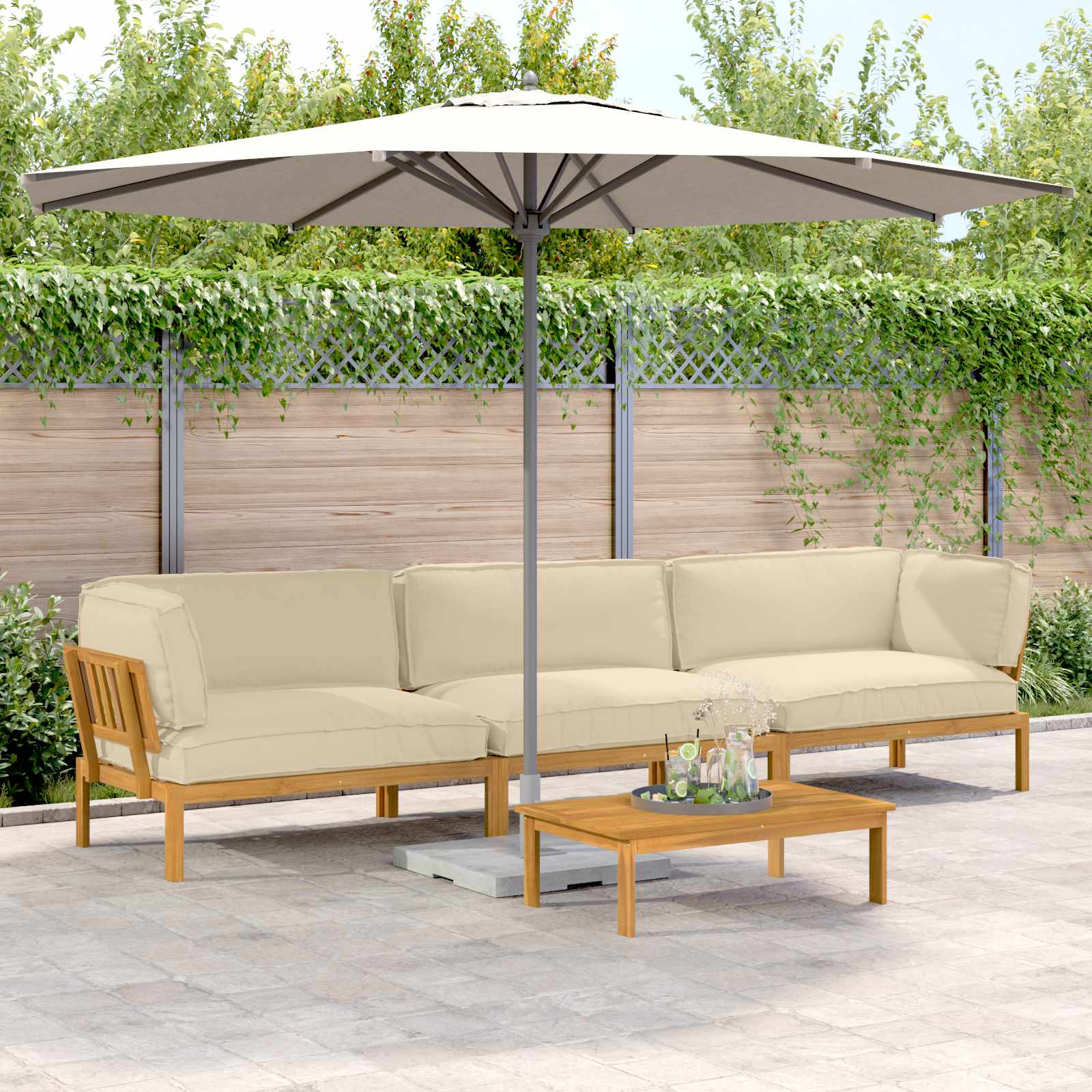 vidaXL Sofa Set mit Kissen Uni 4 pcs Beige Massivholz Akazie