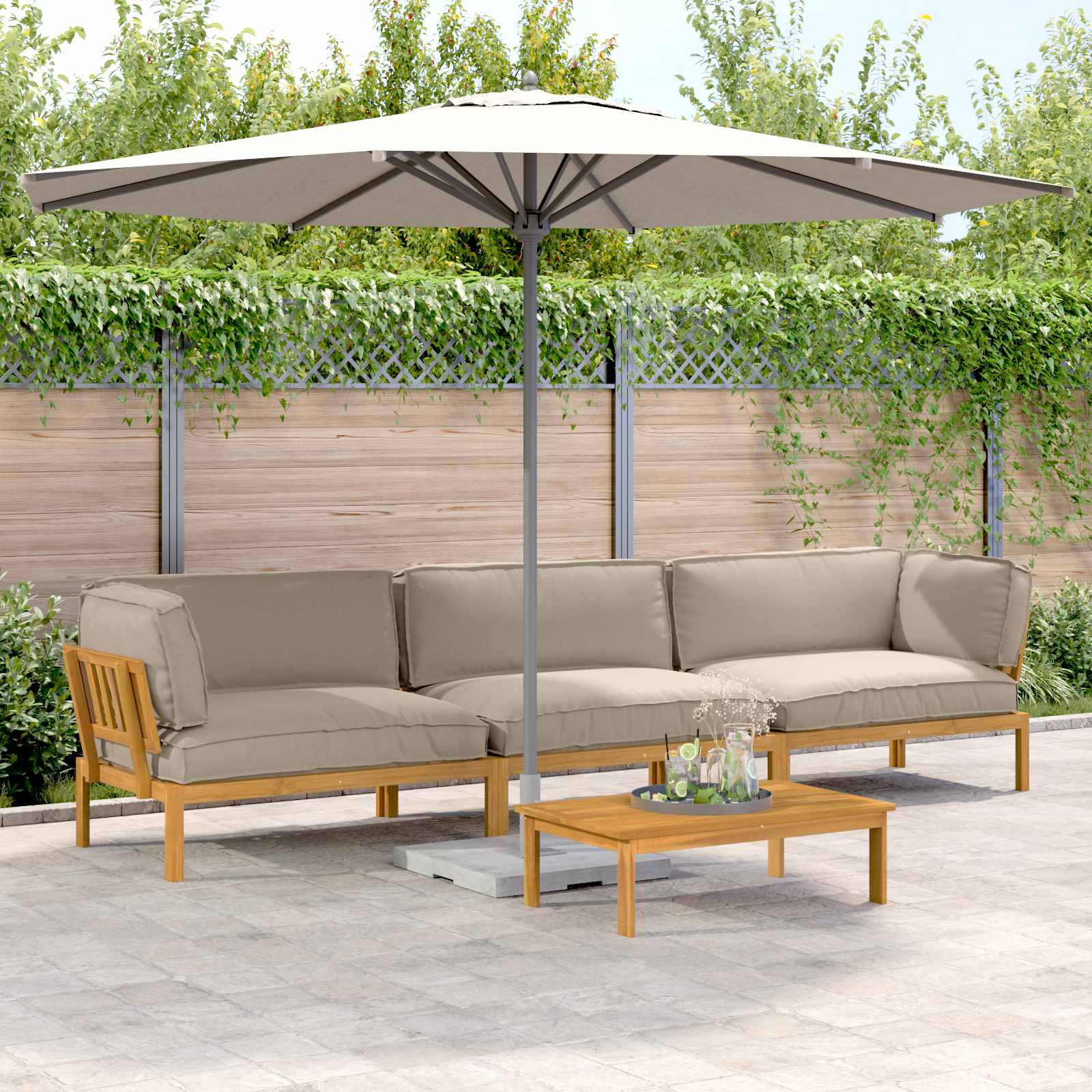 vidaXL Sofa Set mit Kissen Uni 4 pcs Taupe Massivholz Akazie